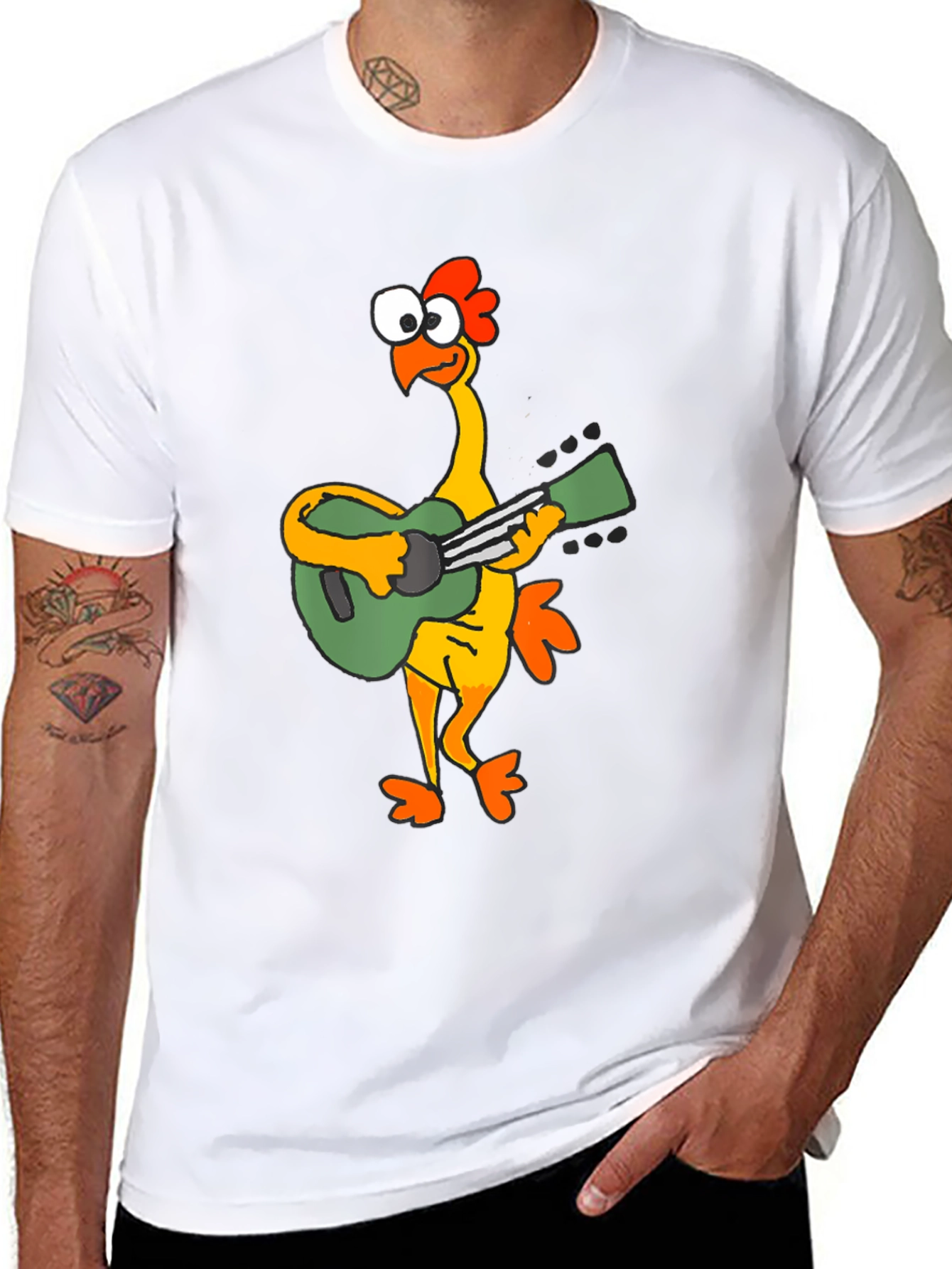 Funny Chicken Guitarist Graphic Tee