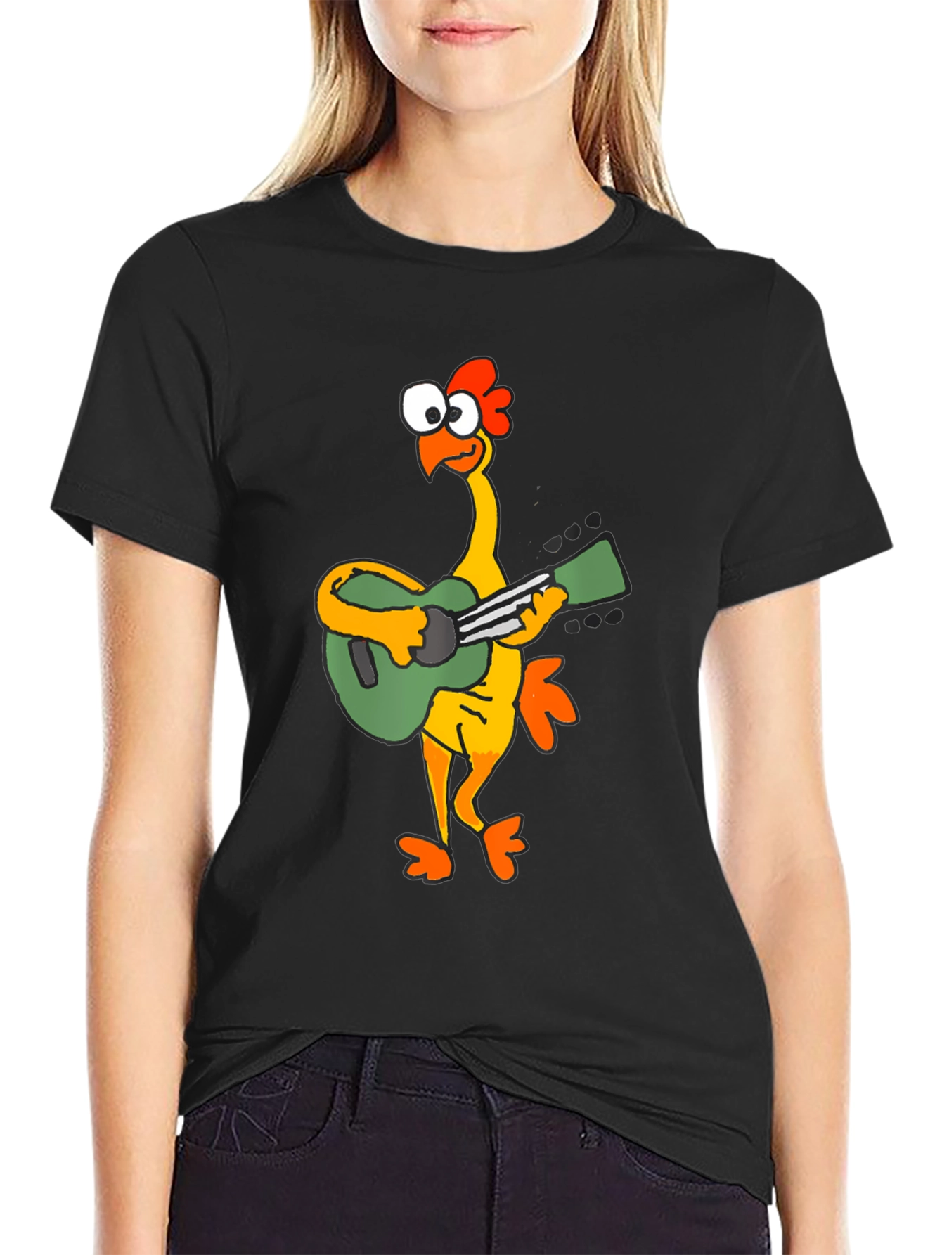 Funny Chicken Guitarist Graphic Tee