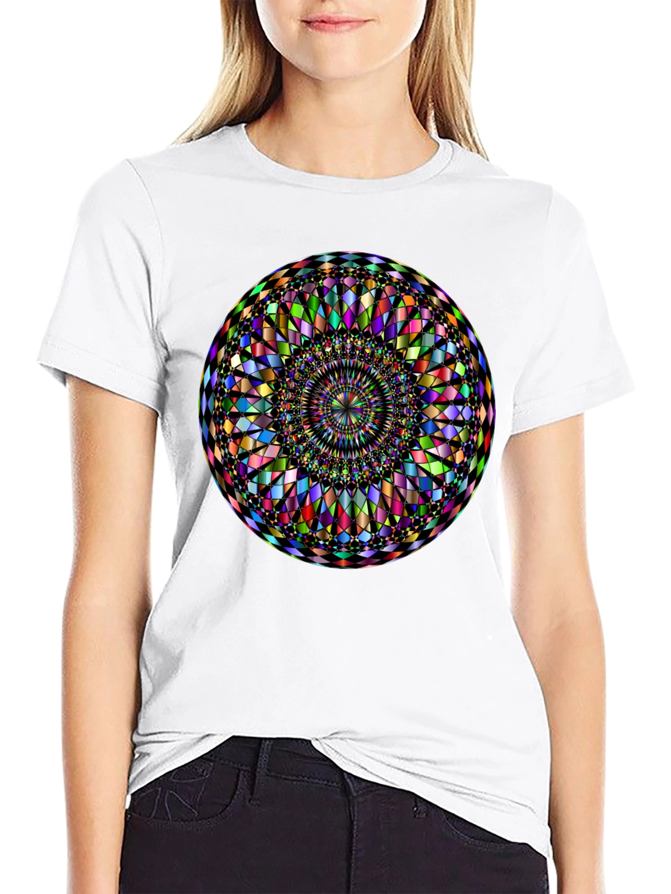 Kaleidoscope Mandala Graphic Print Black T-Shirt