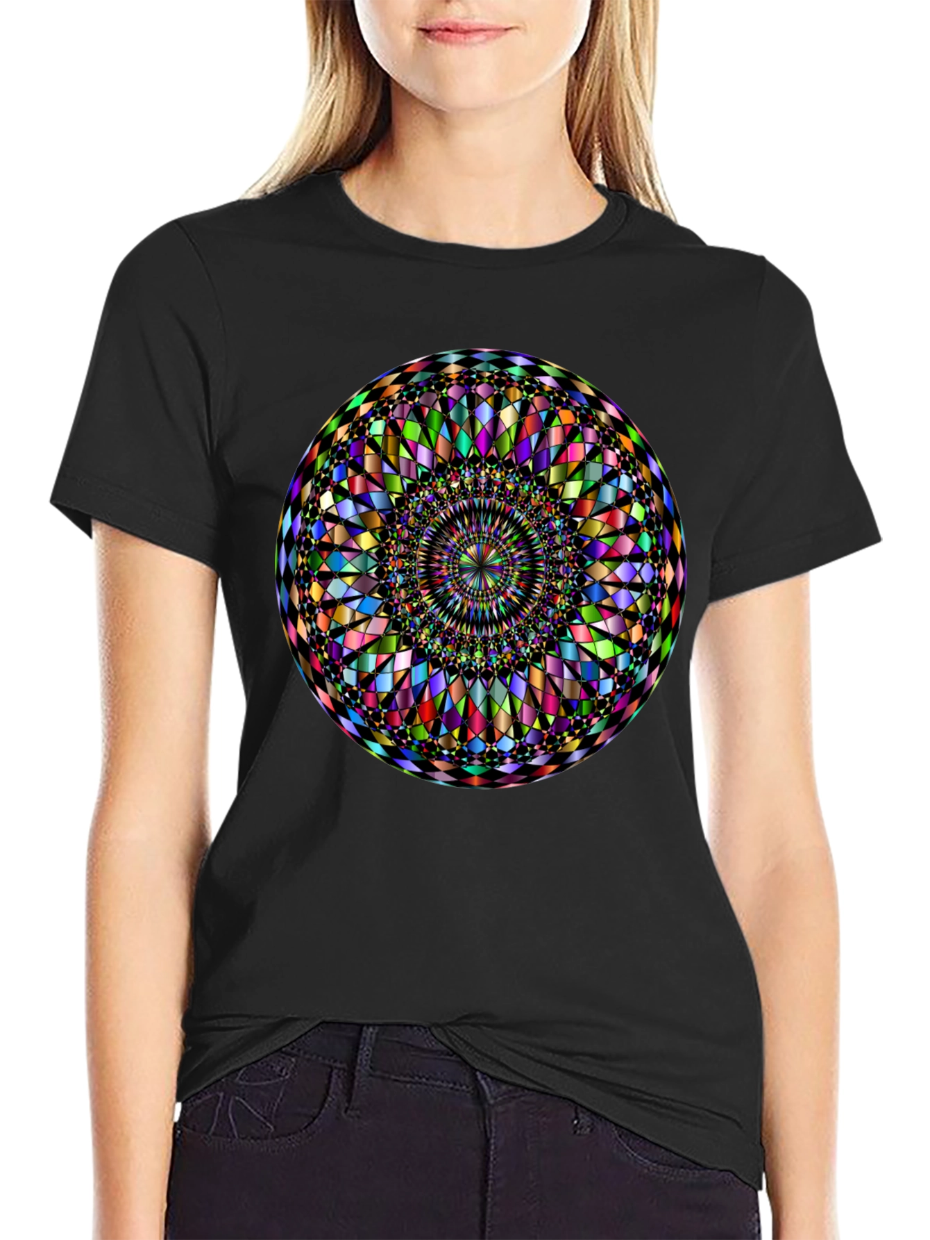 Kaleidoscope Mandala Graphic Print Black T-Shirt