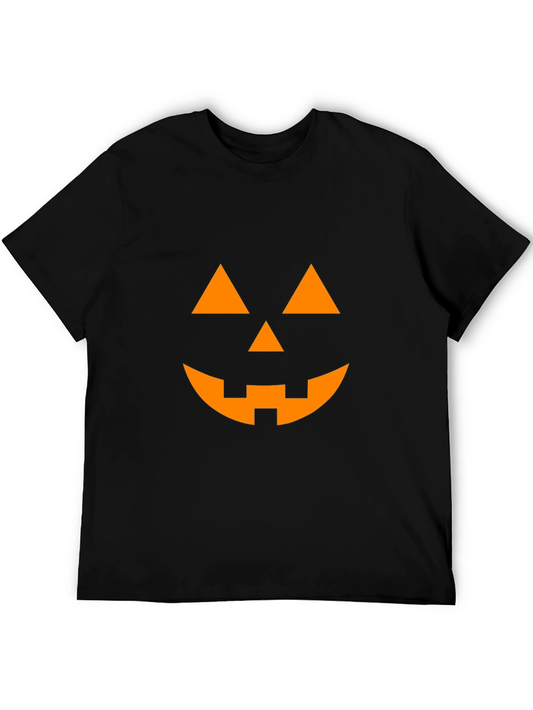 Halloween Pumpkin Face Graphic Tee - Black