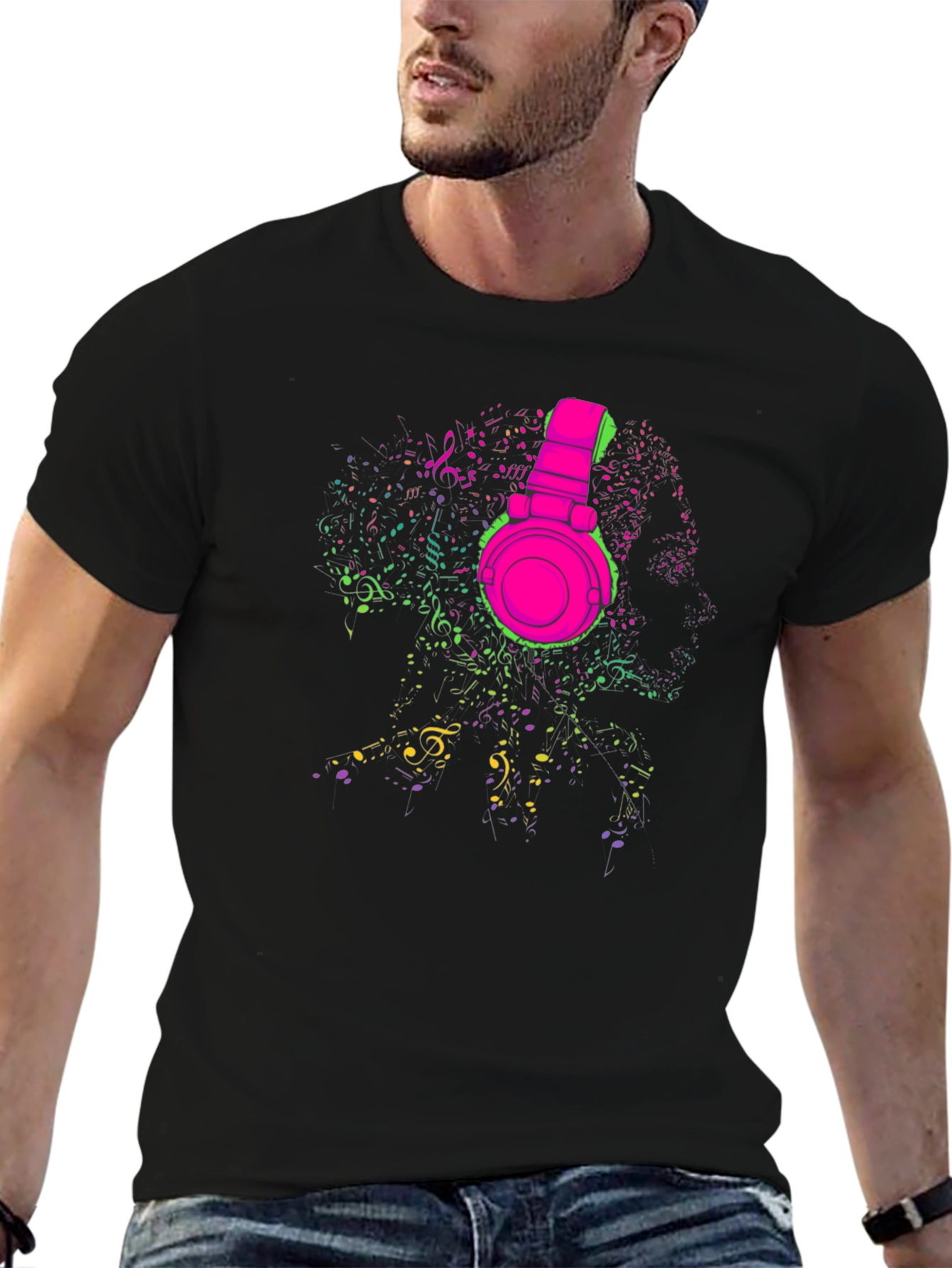 Neon Music Headphones Graphic T-Shirt