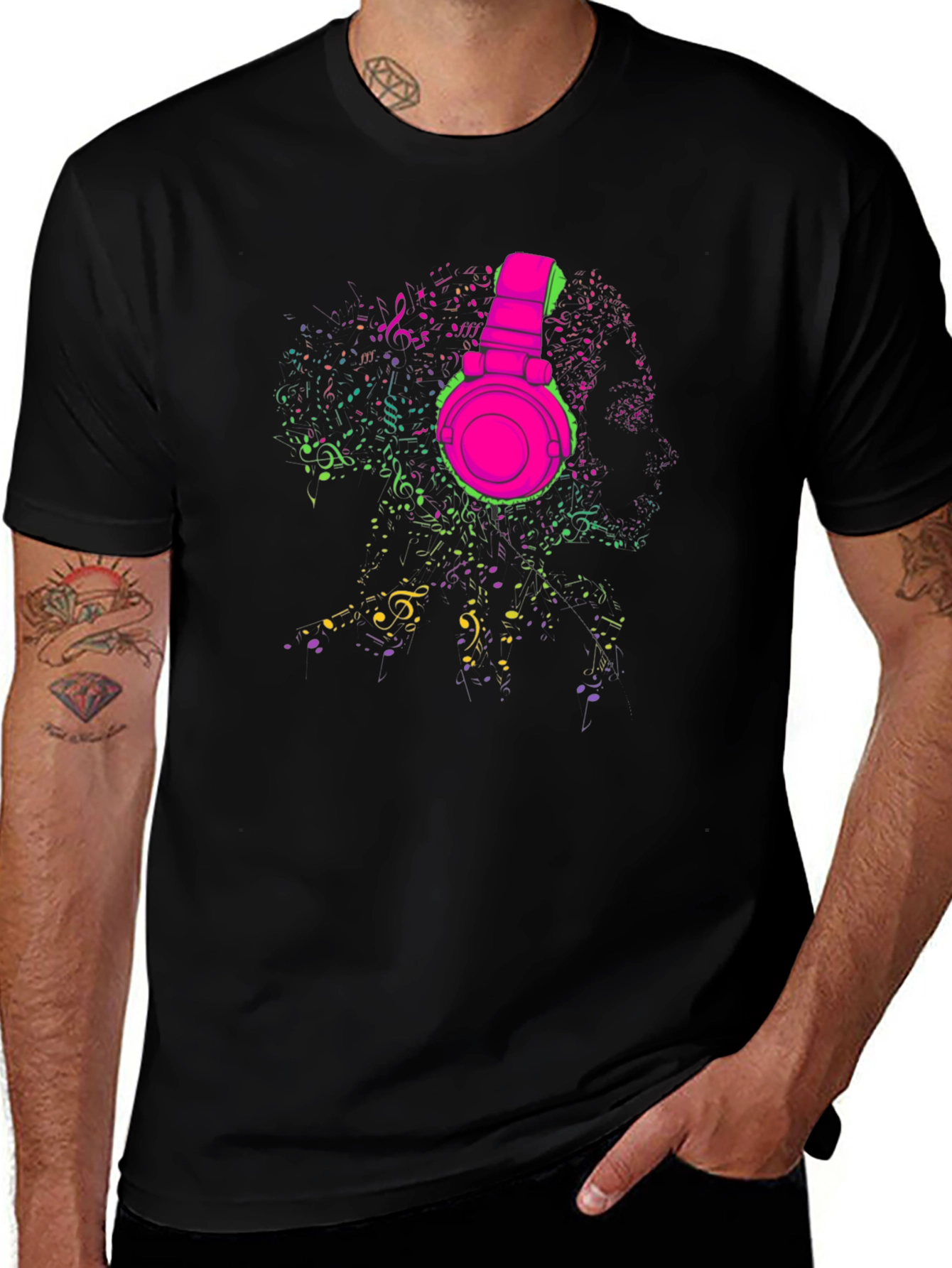 Neon Music Headphones Graphic T-Shirt