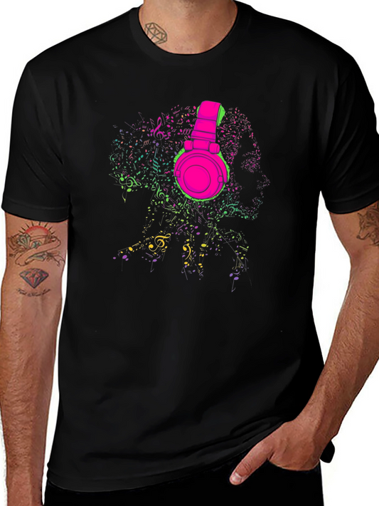 Neon Music Headphones Graphic T-Shirt