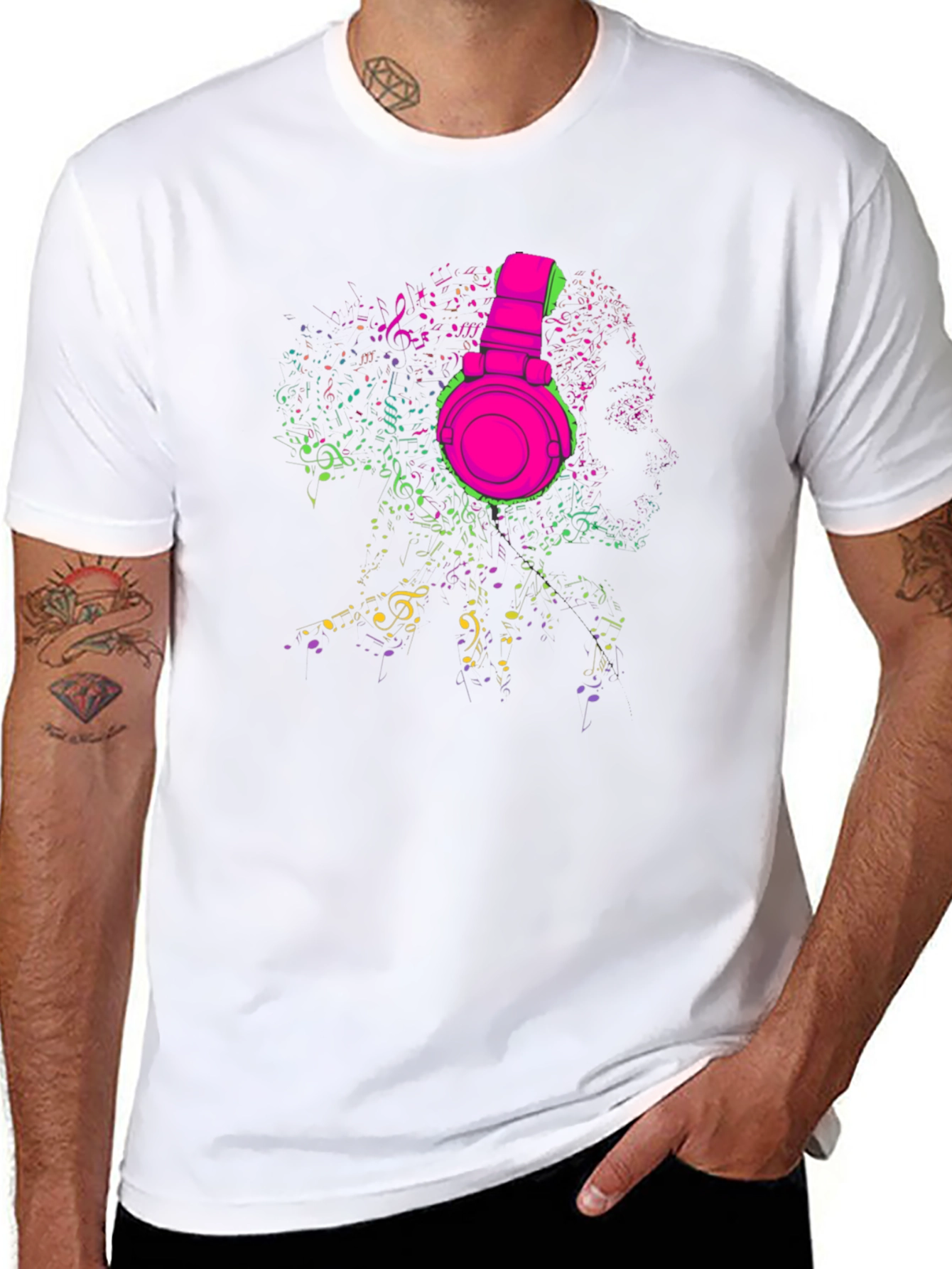 Neon Music Headphones Graphic T-Shirt