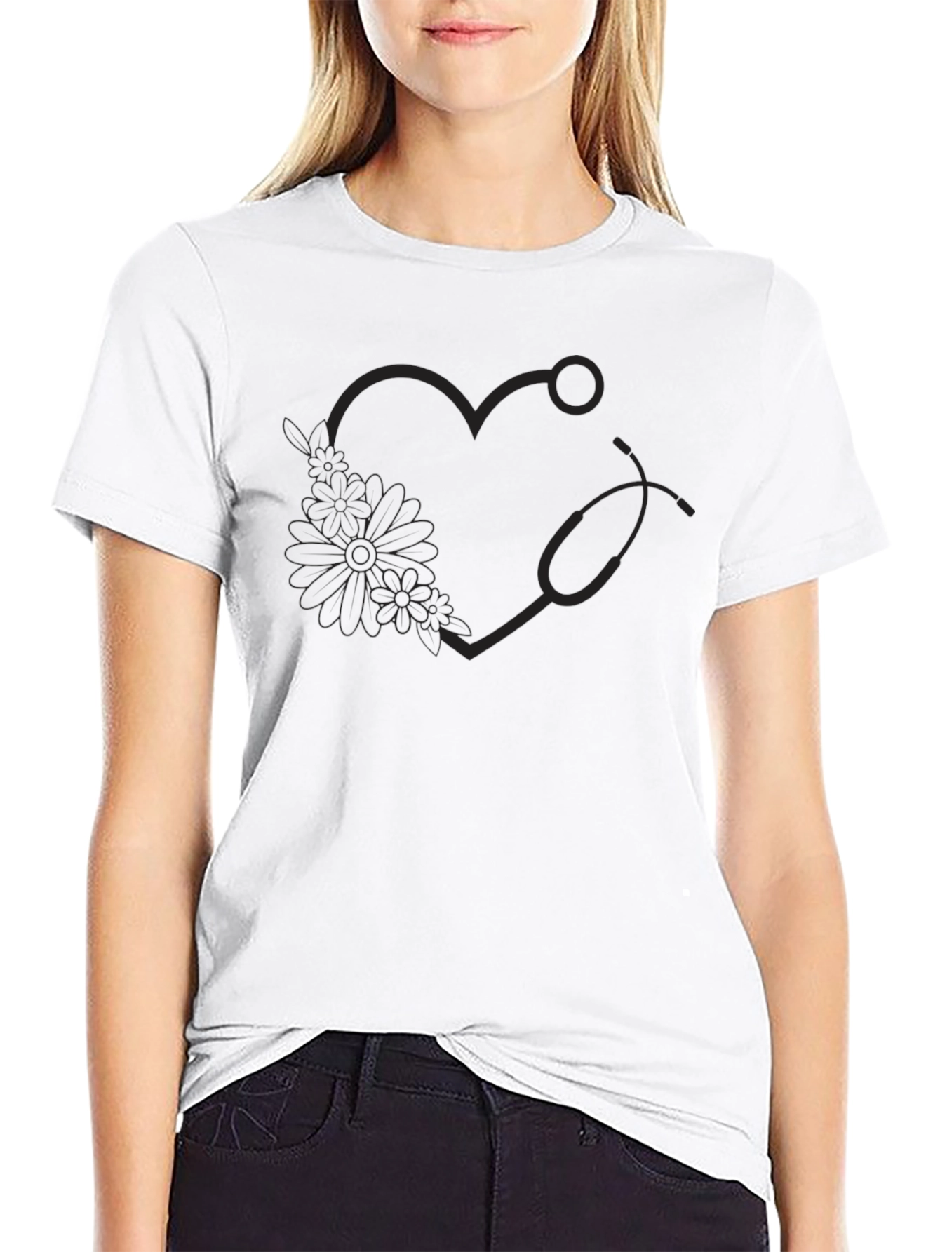 Heart & Stethoscope Graphic Tee - Unisex Black T-Shirt