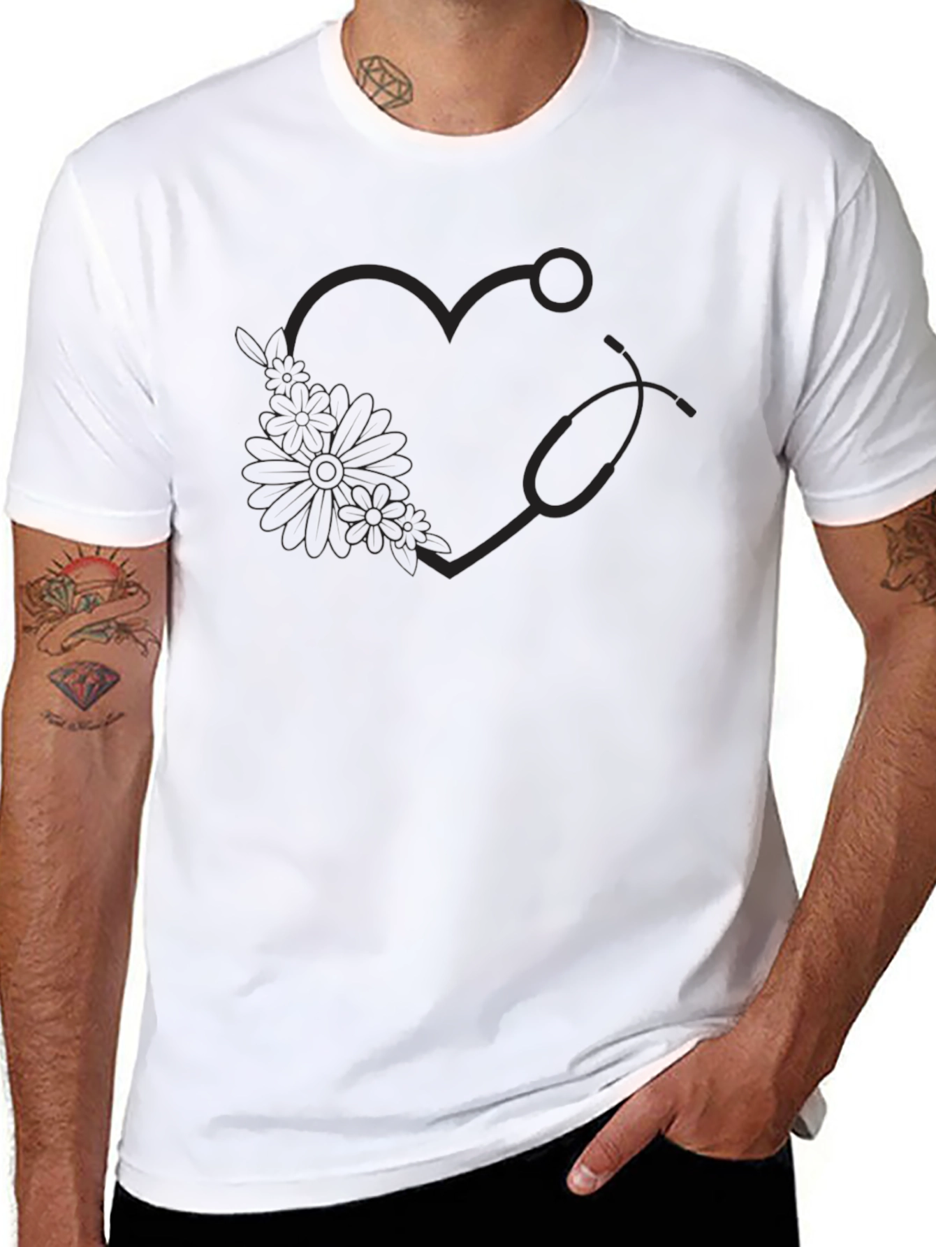 Heart & Stethoscope Graphic Tee - Unisex Black T-Shirt