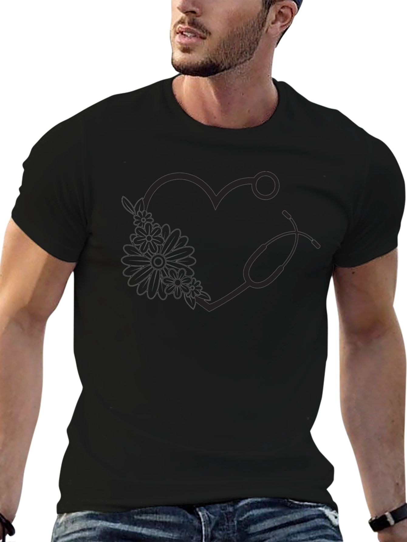 Heart & Stethoscope Graphic Tee - Unisex Black T-Shirt