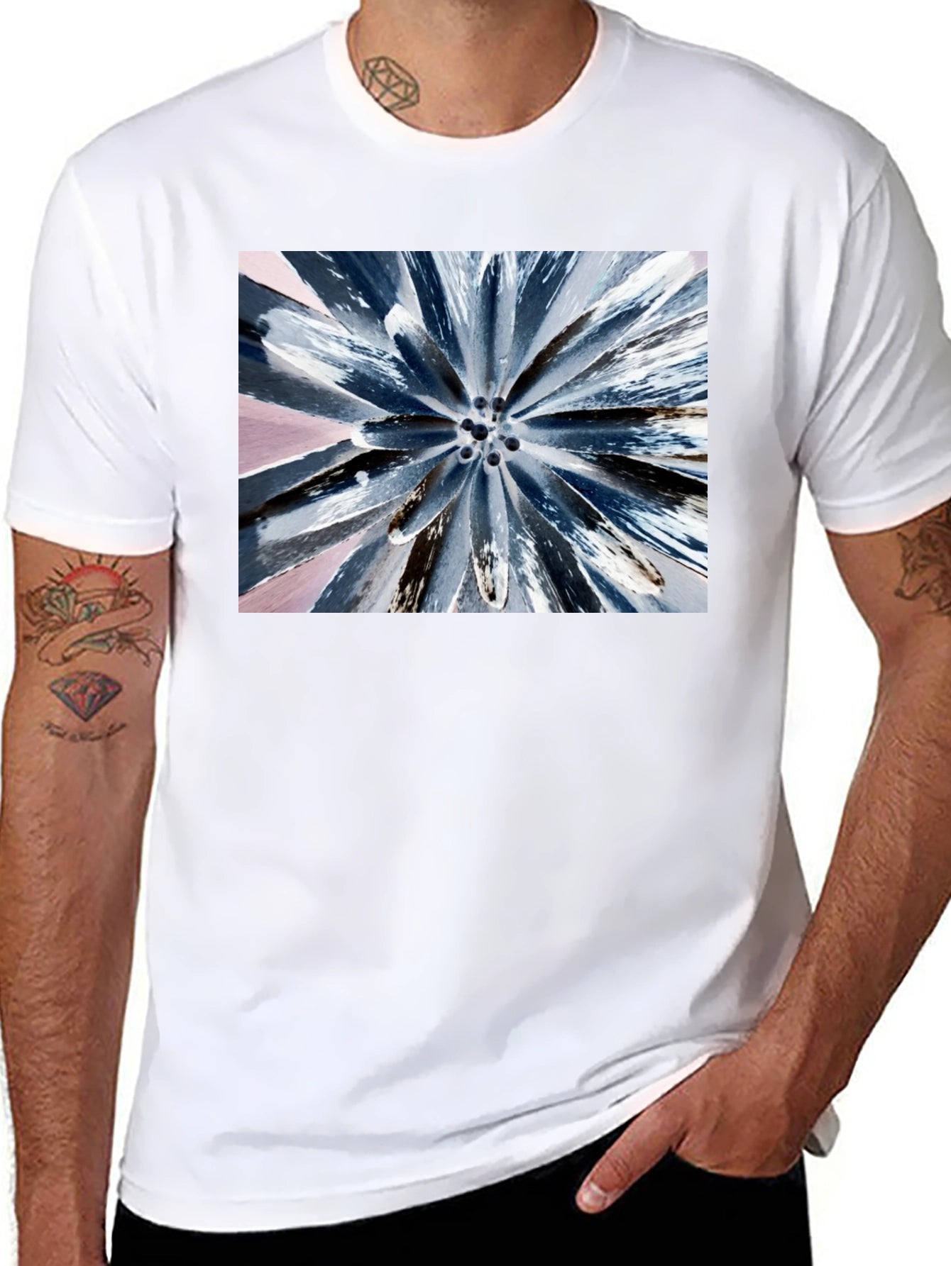 Abstract Burst Graphic Tee - Black Cotton Blend