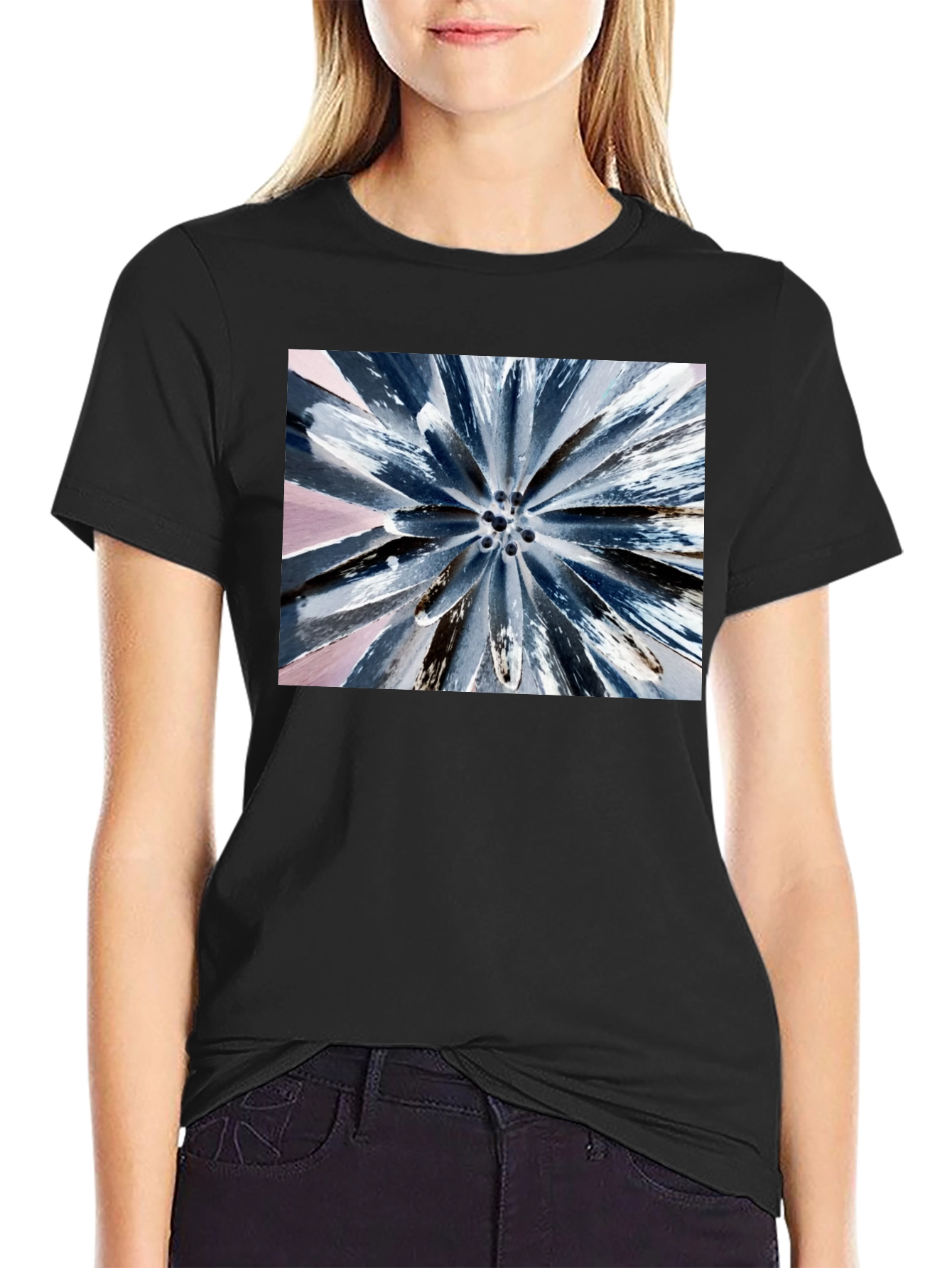 Abstract Burst Graphic Tee - Black Cotton Blend