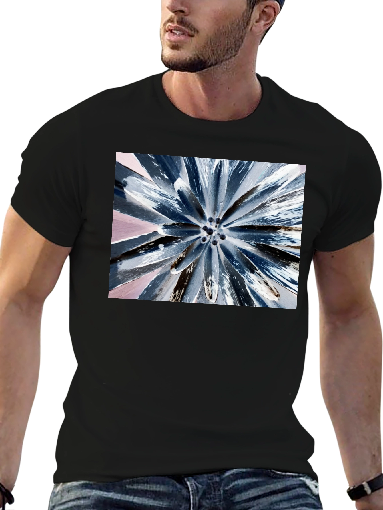 Abstract Burst Graphic Tee - Black Cotton Blend