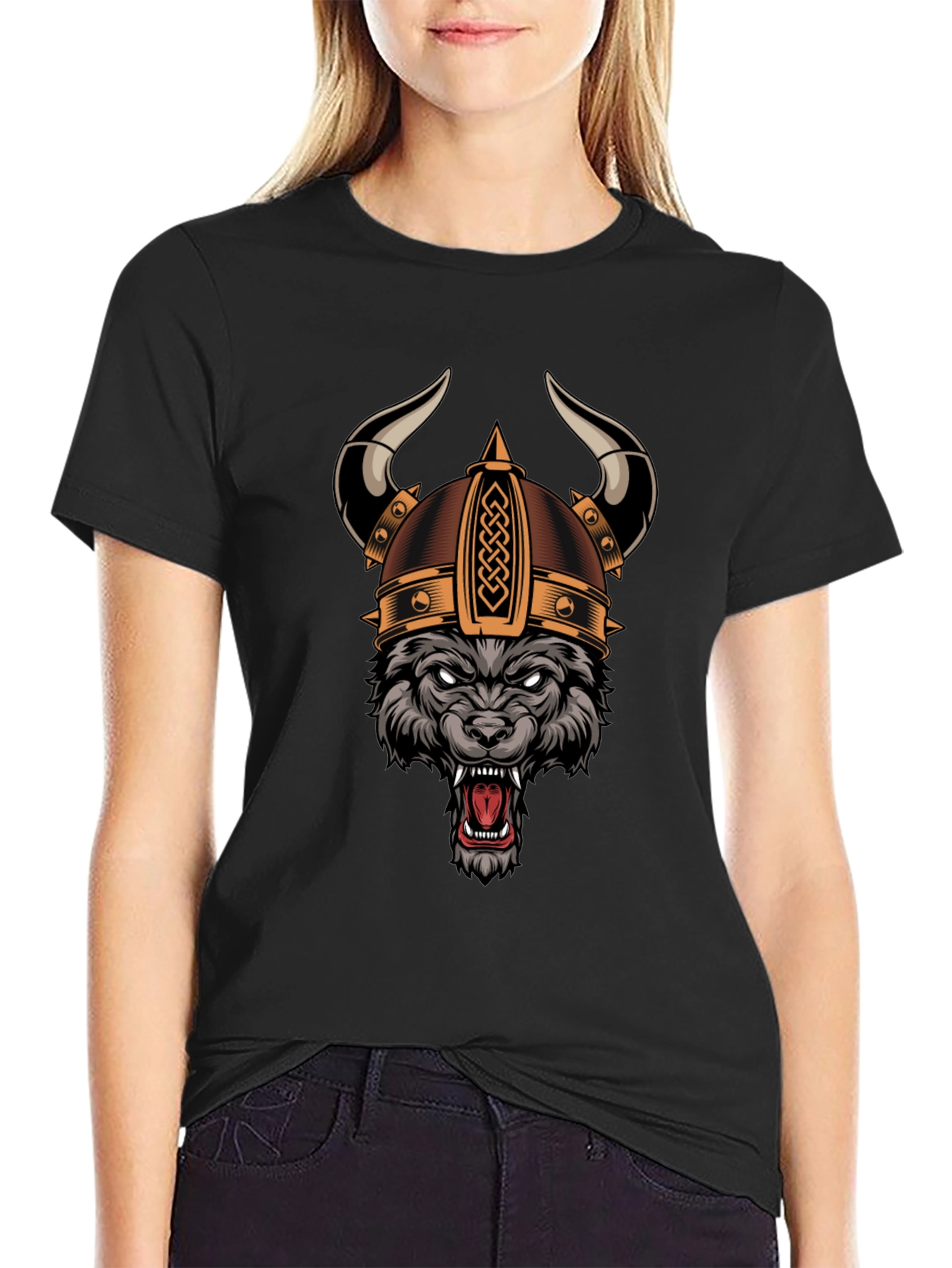 Wolf Viking Helmet Graphic T-Shirt