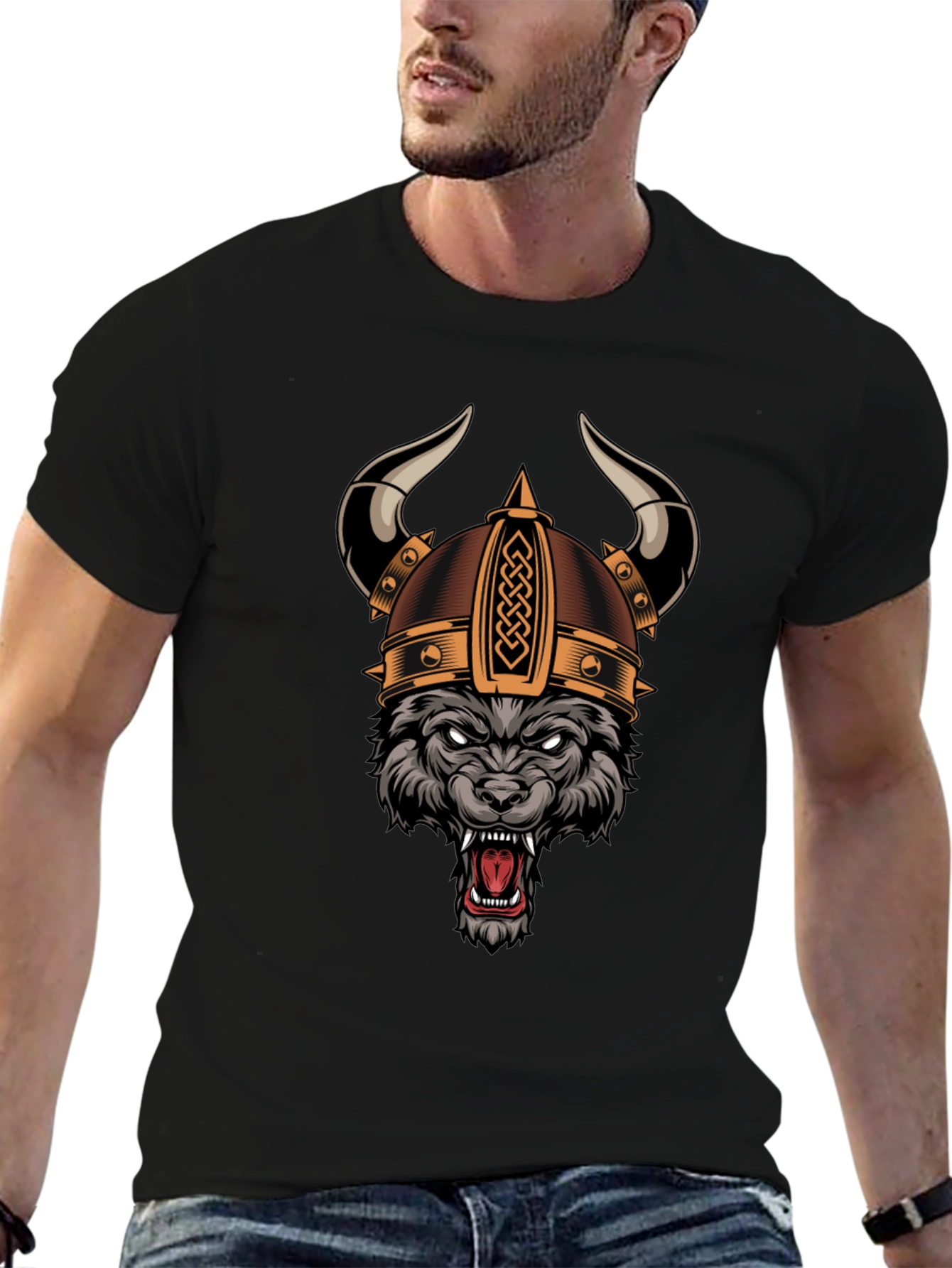 Wolf Viking Helmet Graphic T-Shirt