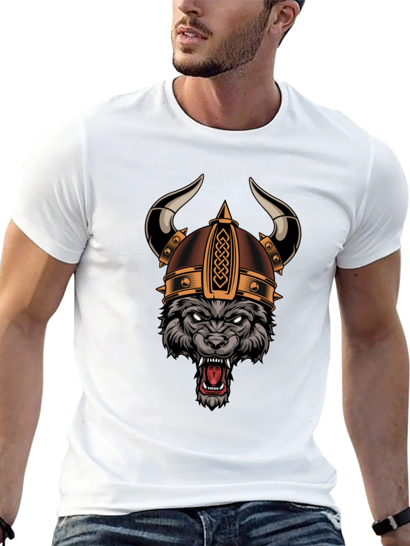 Wolf Viking Helmet Graphic T-Shirt