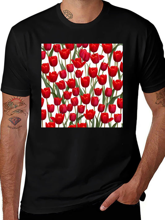 Red Tulip Pattern T-Shirt