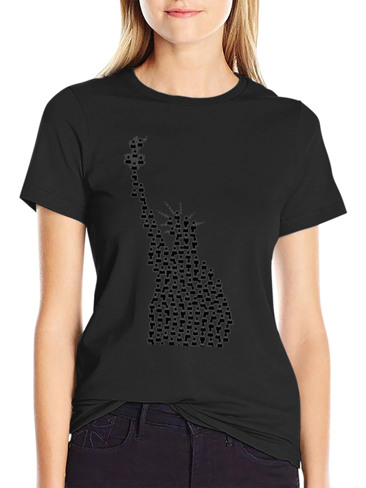 Statue of Liberty Crowd Graphic Black T-Shirt