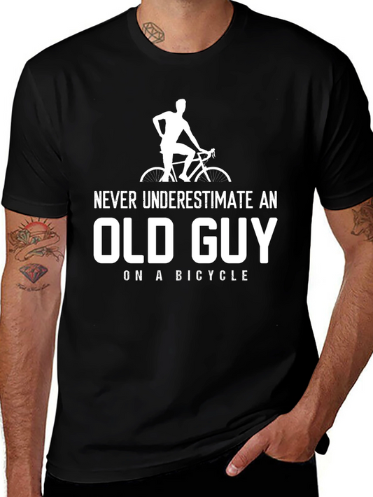 Funny Old Guy On Bicycle Graphic T-Shirt