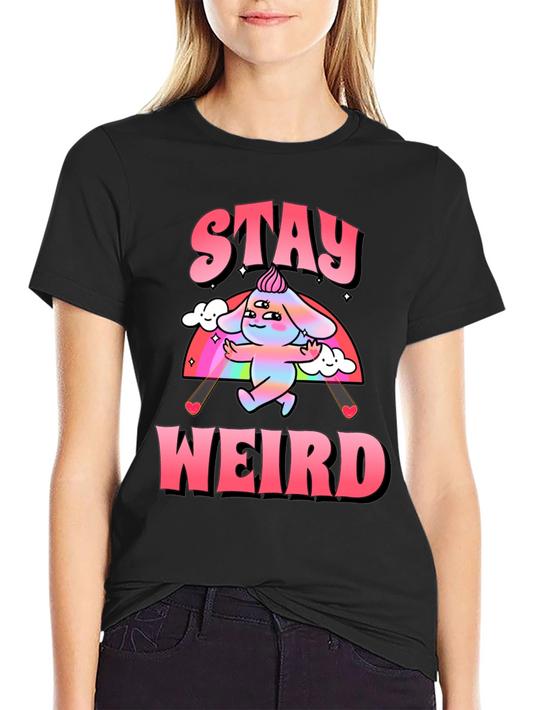 Stay Weird Graphic Tee - Black Cotton Blend Shirt