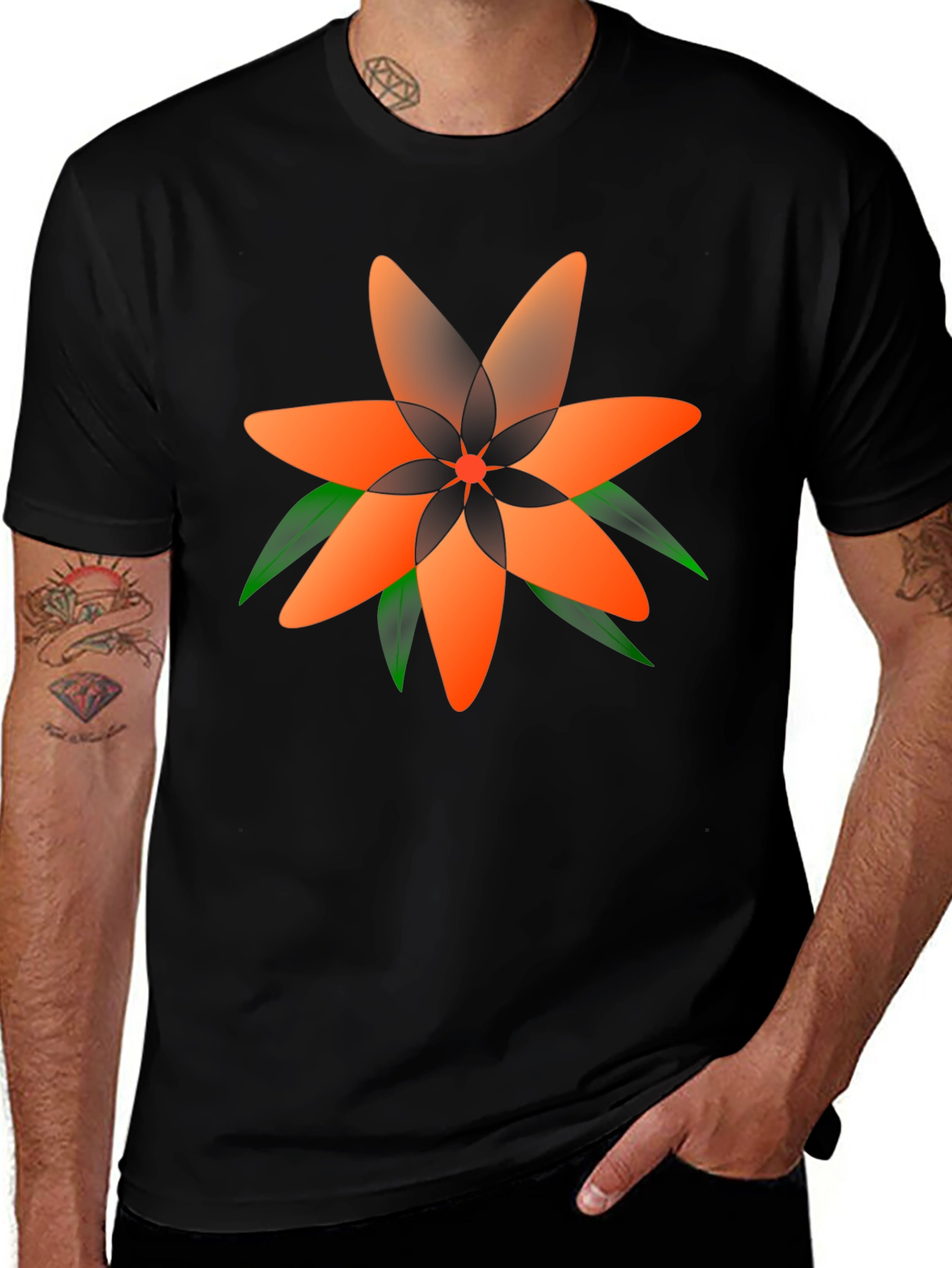 Geometric Floral Tee - Stylish Black T-Shirt