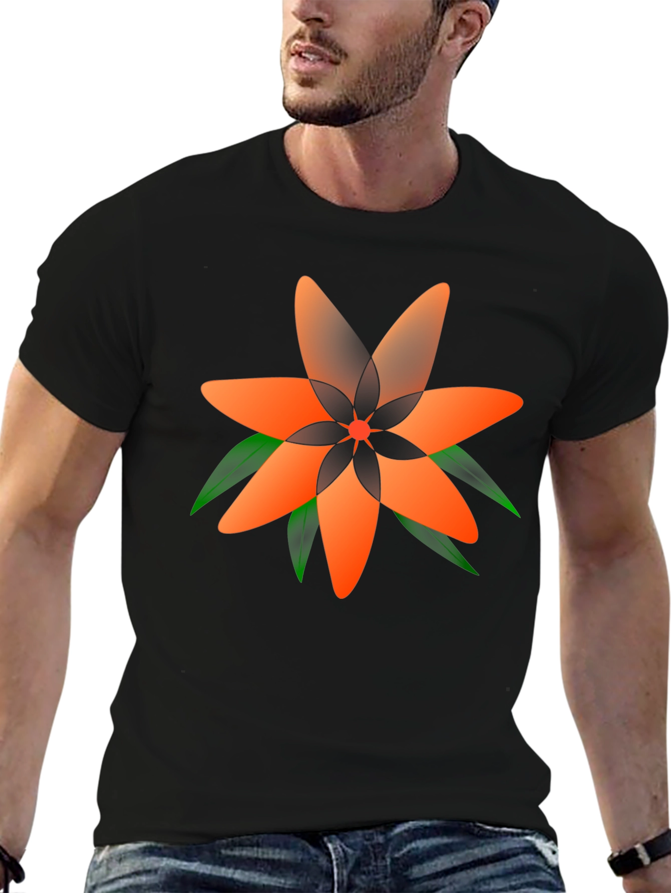 Geometric Floral Tee - Stylish Black T-Shirt