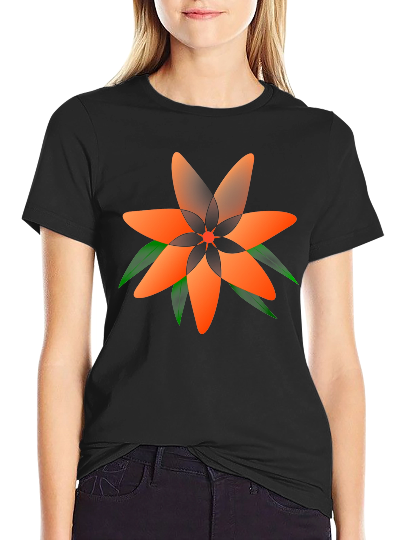 Geometric Floral Tee - Stylish Black T-Shirt