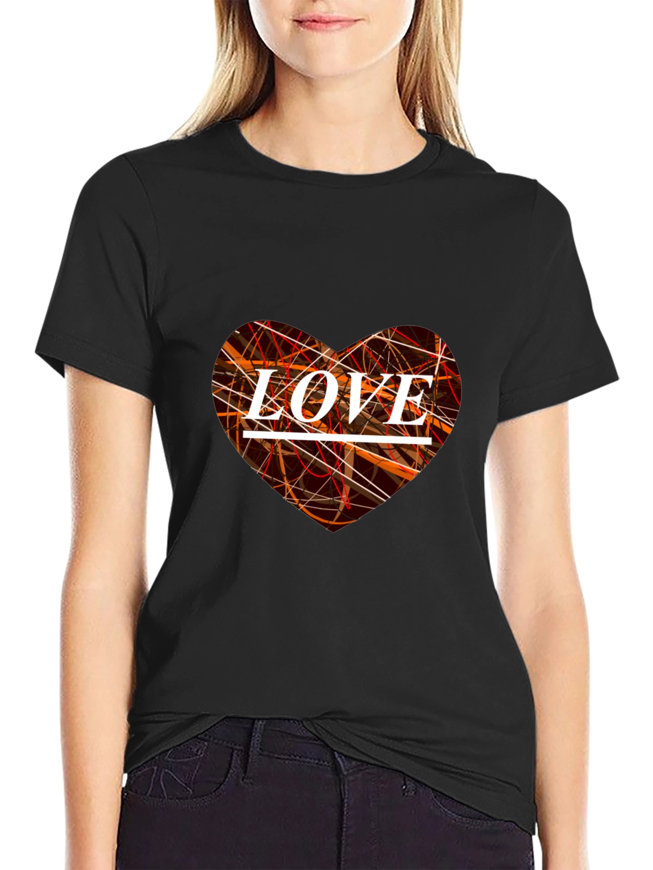 Love Heart Graphic Print Black T-Shirt
