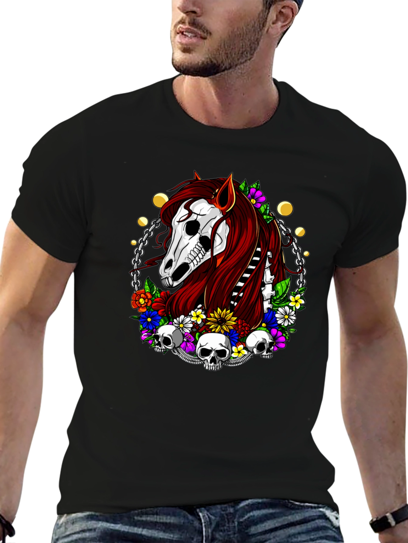 Skull Horse Graphic T-Shirt - Edgy Style