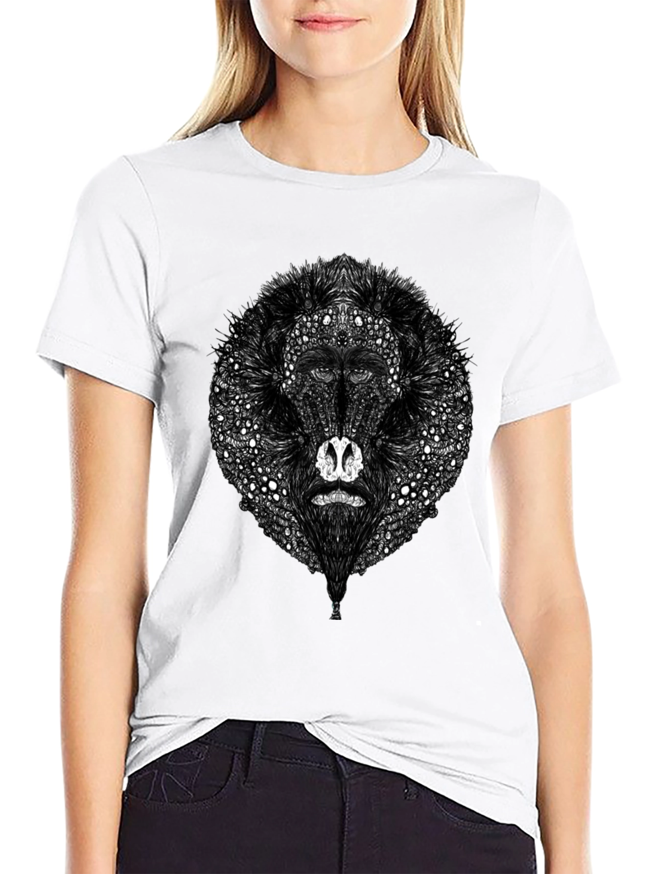 Abstract Baboon Graphic Tee - Unique Black T-Shirt