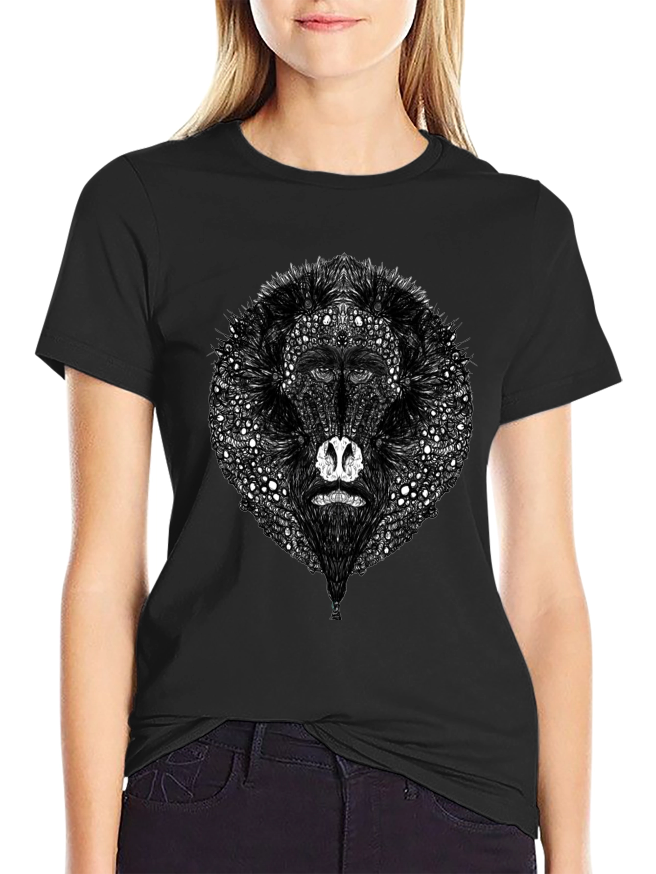 Abstract Baboon Graphic Tee - Unique Black T-Shirt