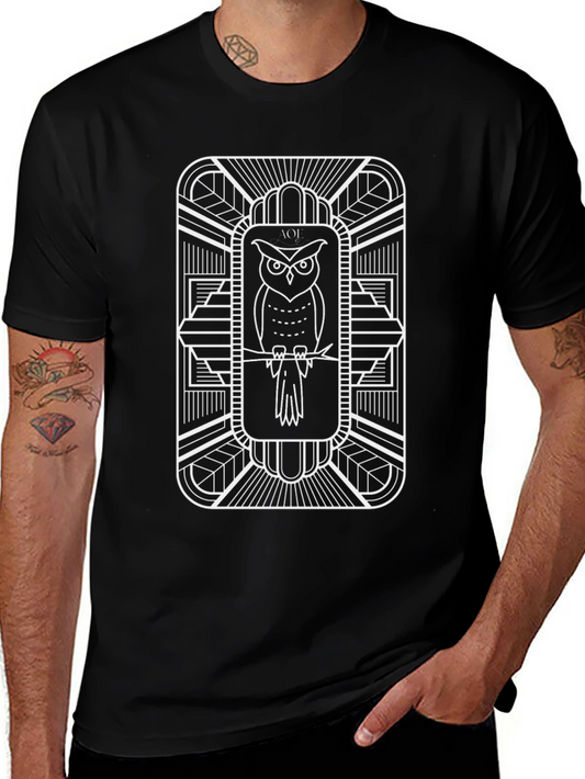 Art Deco Owl Graphic T-Shirt - Black