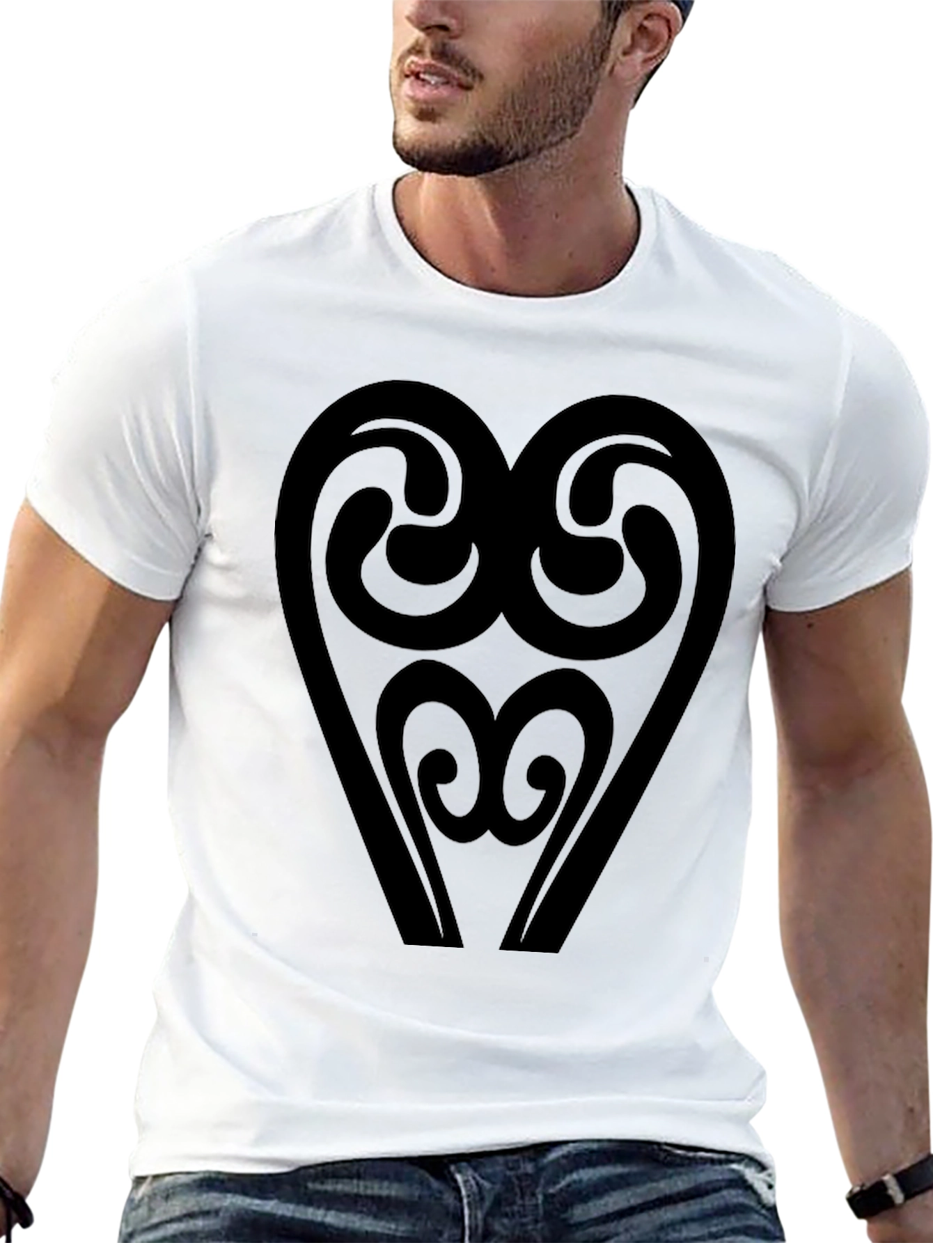 Abstract Heart Graphic T-Shirt - Black