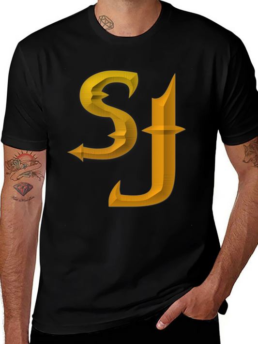 SJ Initials Black Tee - Modern Design