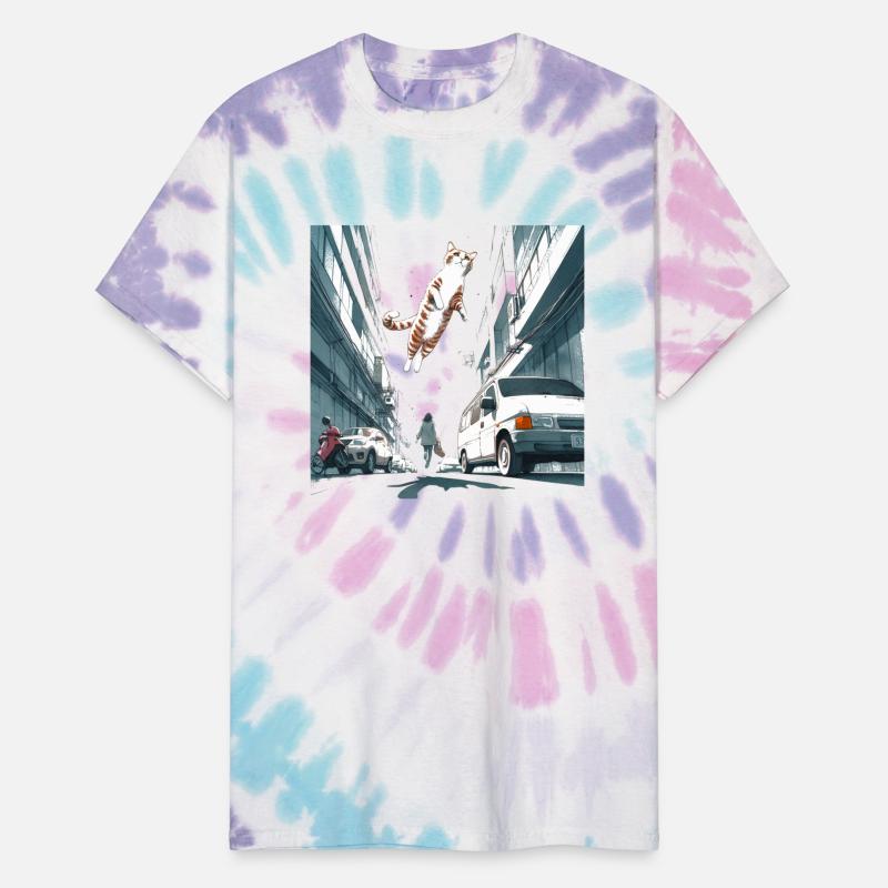 Urban Cat Leap: A Surreal Cityscape Animal Anime