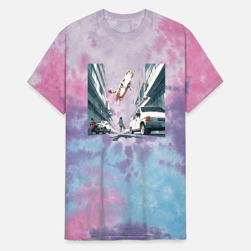 Urban Cat Leap: A Surreal Cityscape Animal Anime