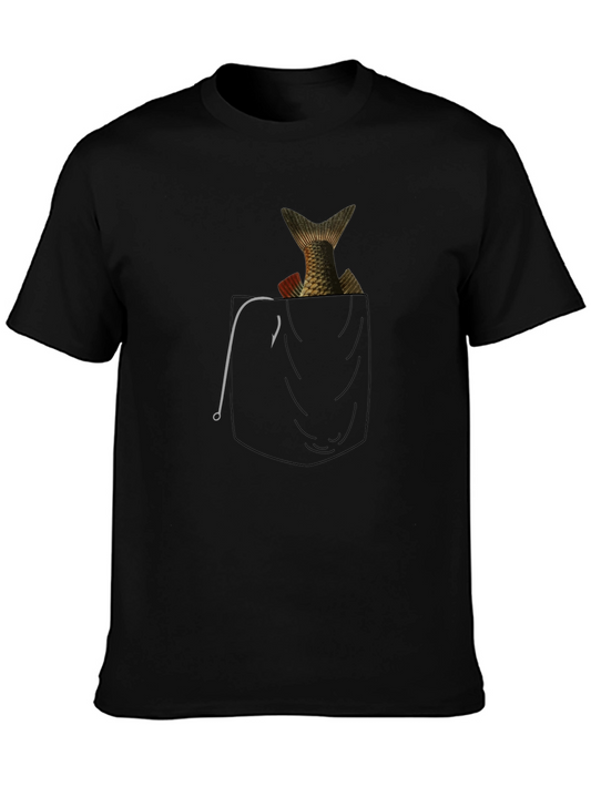 Fish in Pocket Graphic Tee - Mens Black T-Shirt