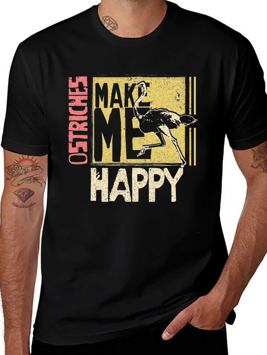Ostrich Make Me Happy Graphic T-Shirt - Black
