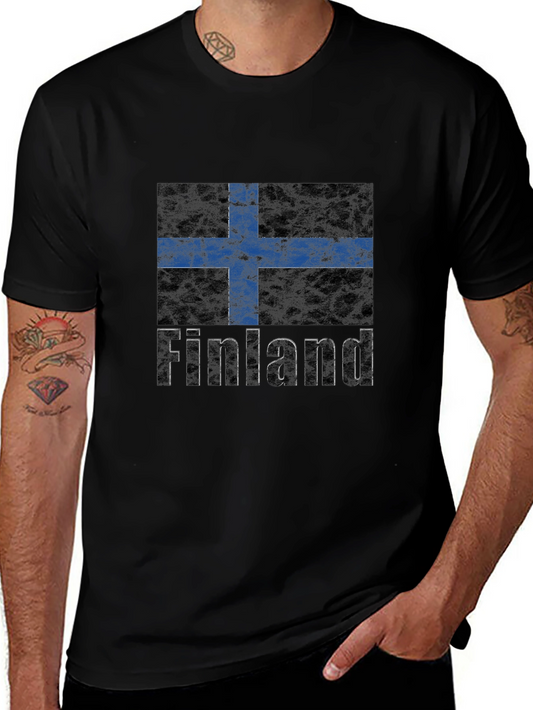 Finland Flag Graphic Print Black T-Shirt