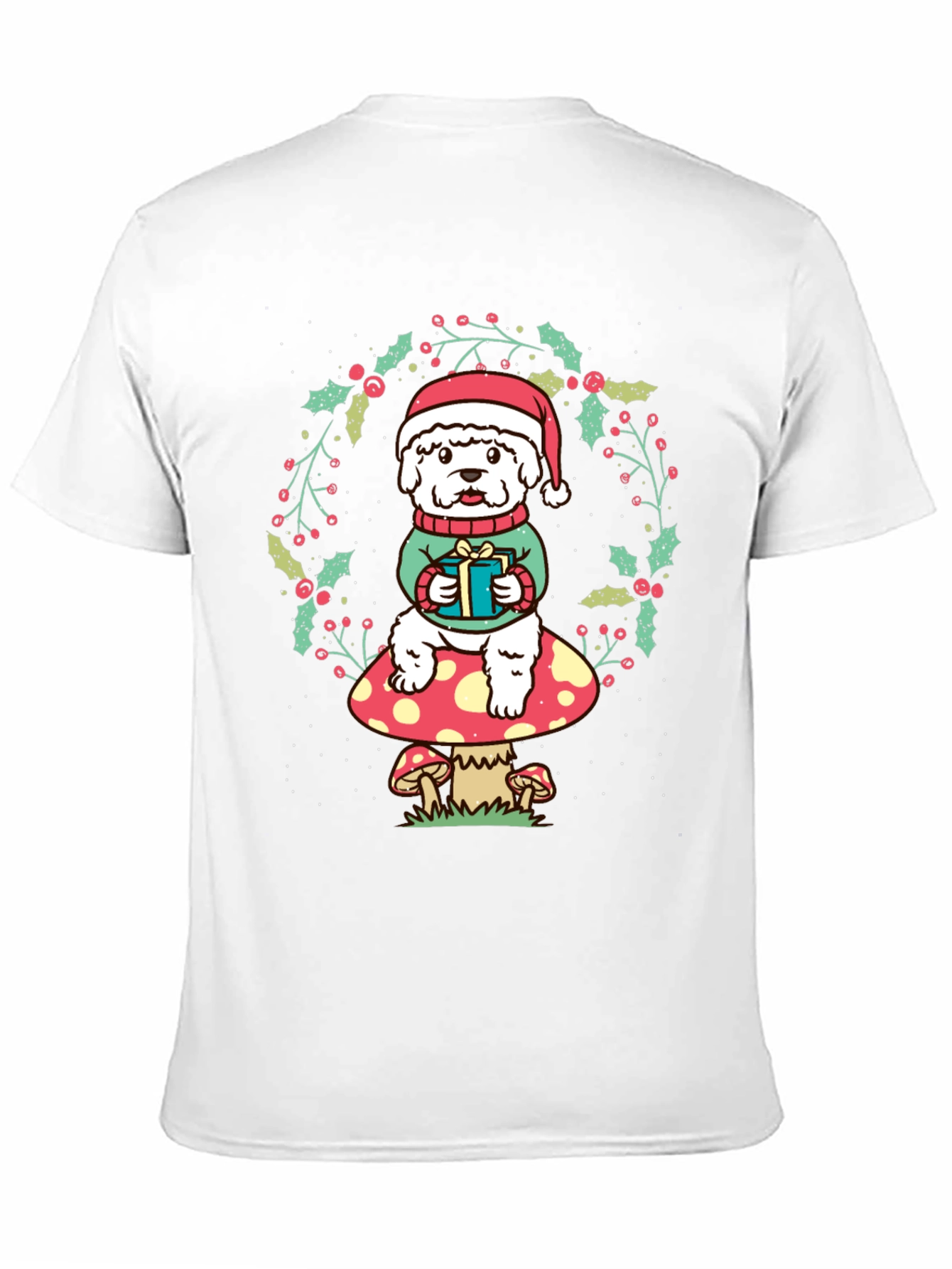 Festive Dog on Mushroom Christmas T-Shirt