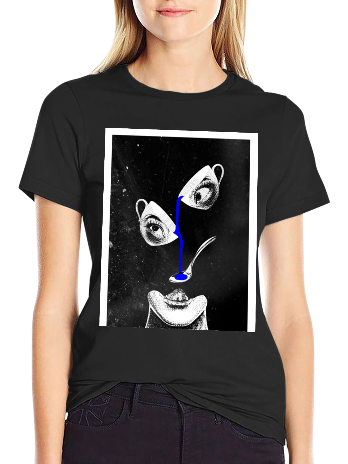Abstract Eye & Cup Graphic Black T-Shirt