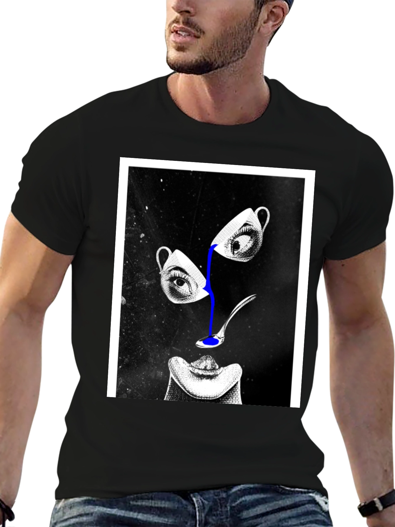 Abstract Eye & Cup Graphic Black T-Shirt