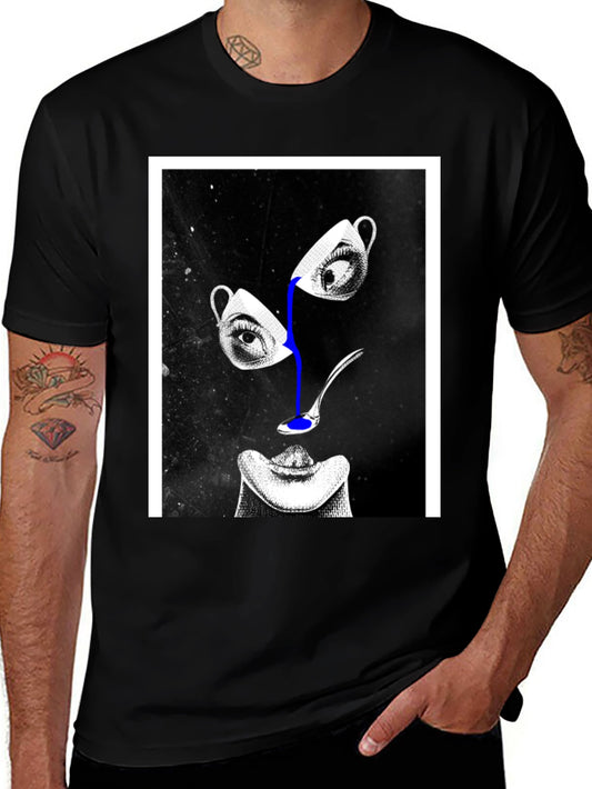 Abstract Eye & Cup Graphic Black T-Shirt