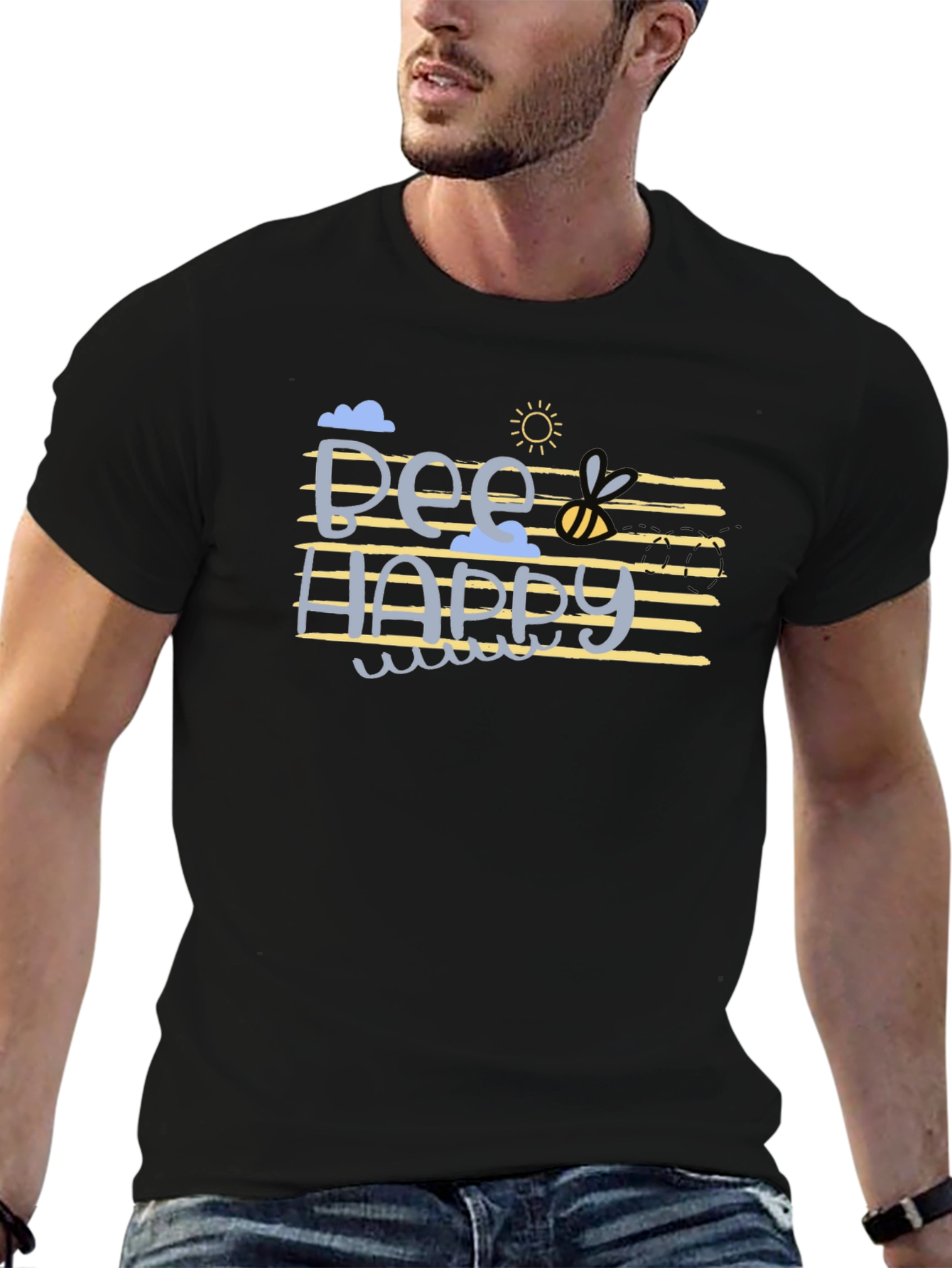 Bee Happy Graphic T-Shirt - Black