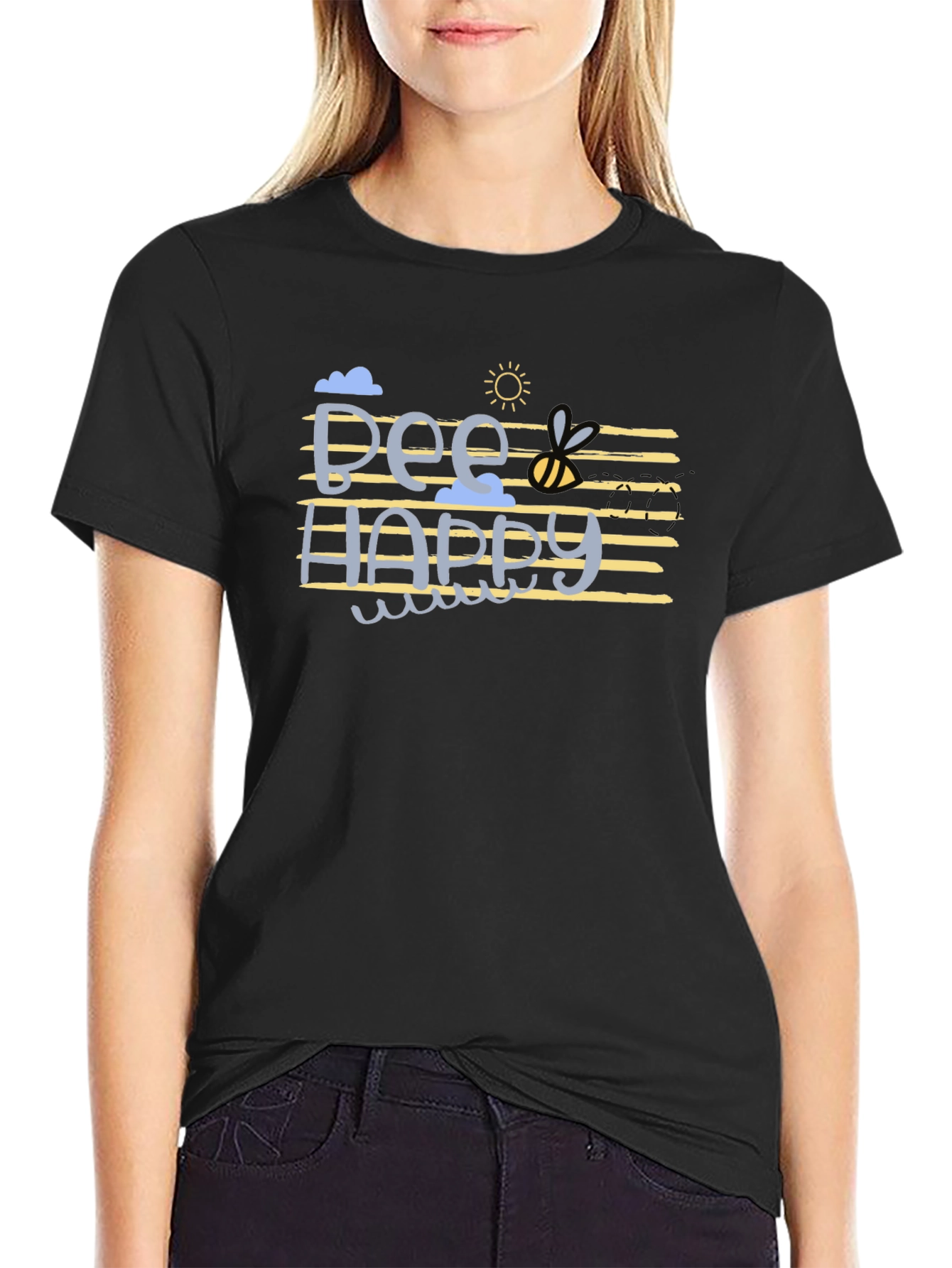 Bee Happy Graphic T-Shirt - Black