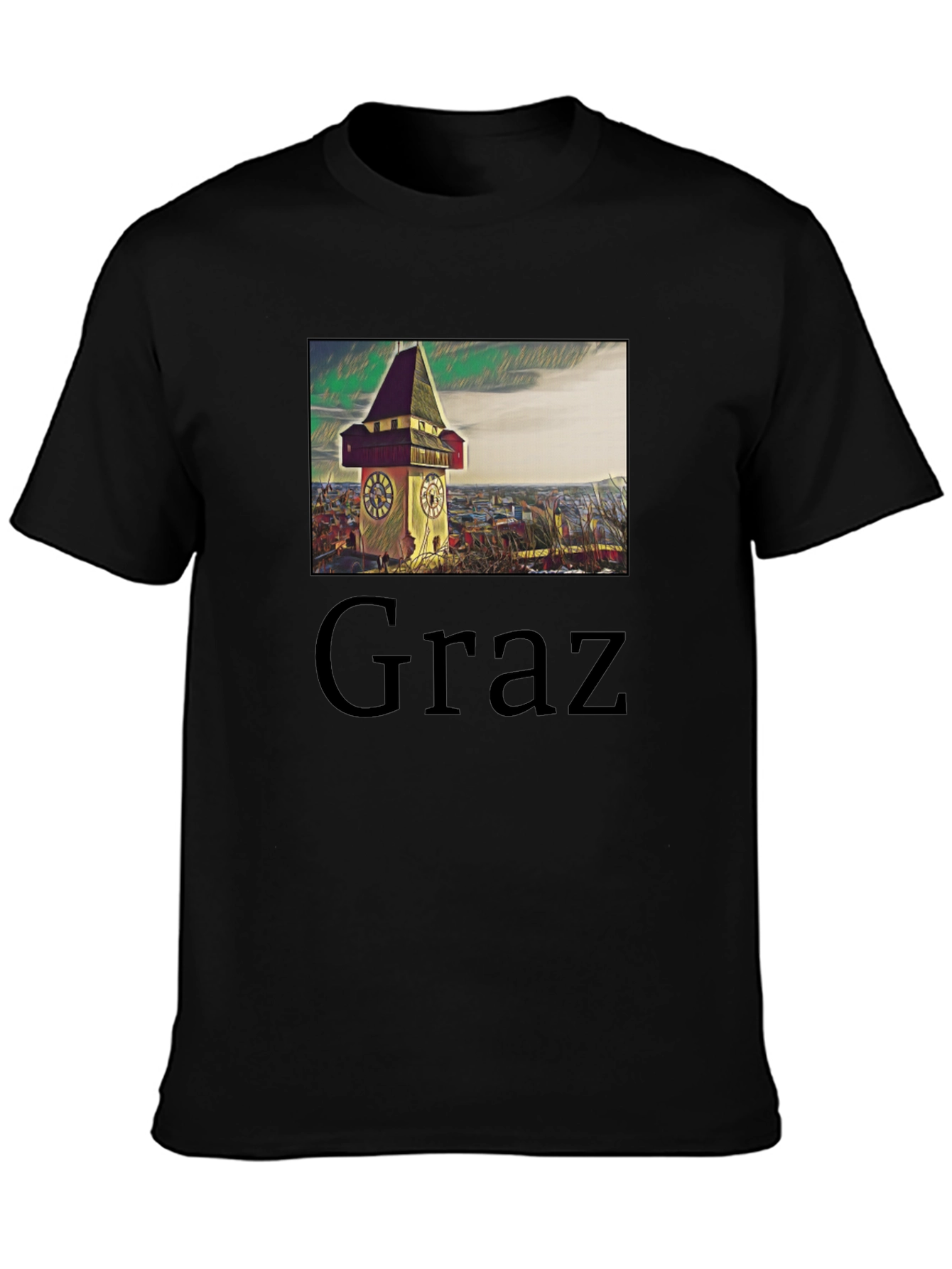 Graz Clock Tower Graphic Tee - Unique Travel Souvenir