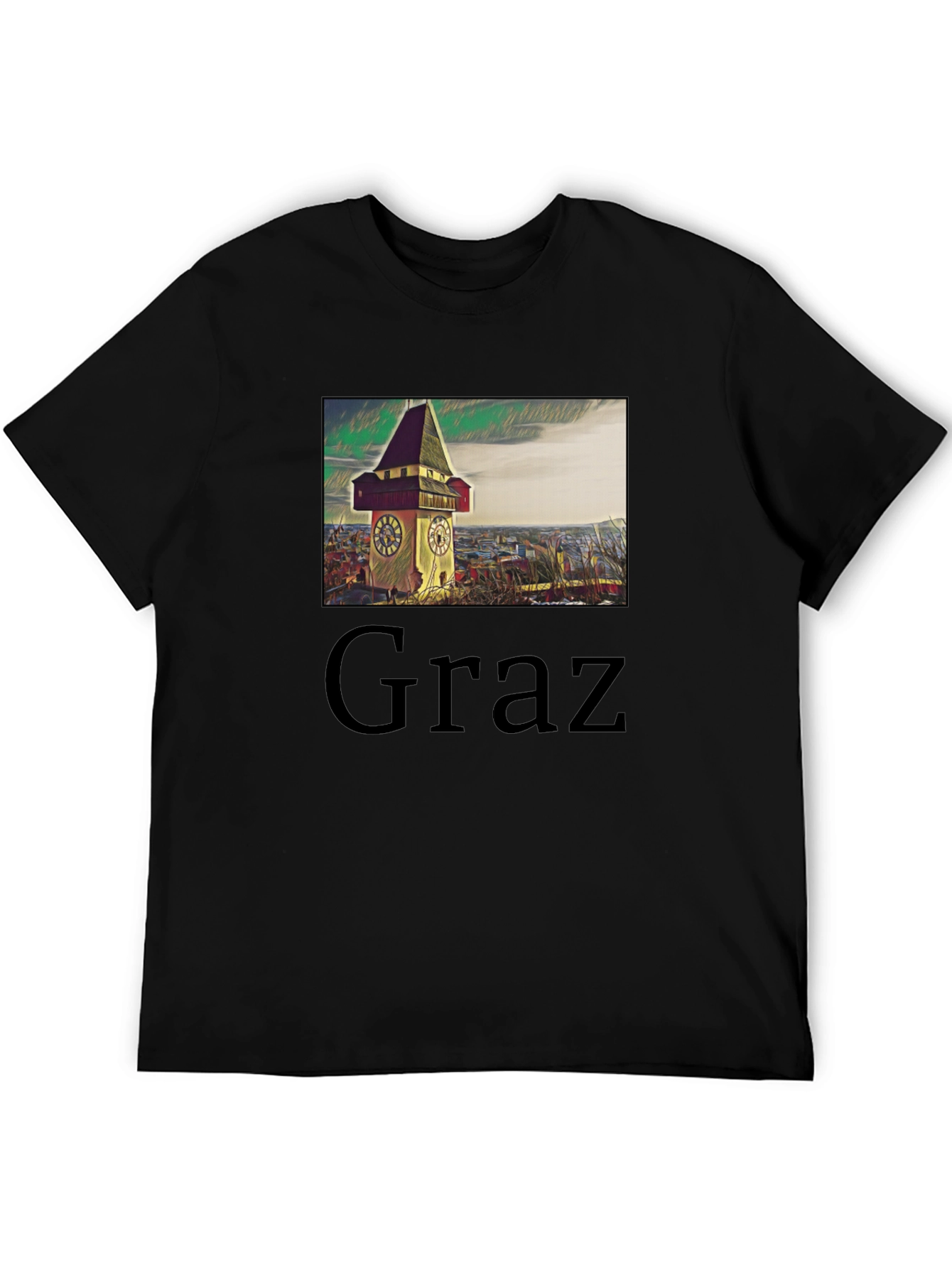 Graz Clock Tower Graphic Tee - Unique Travel Souvenir