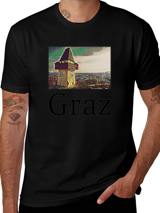 Graz Clock Tower Graphic Tee - Unique Travel Souvenir