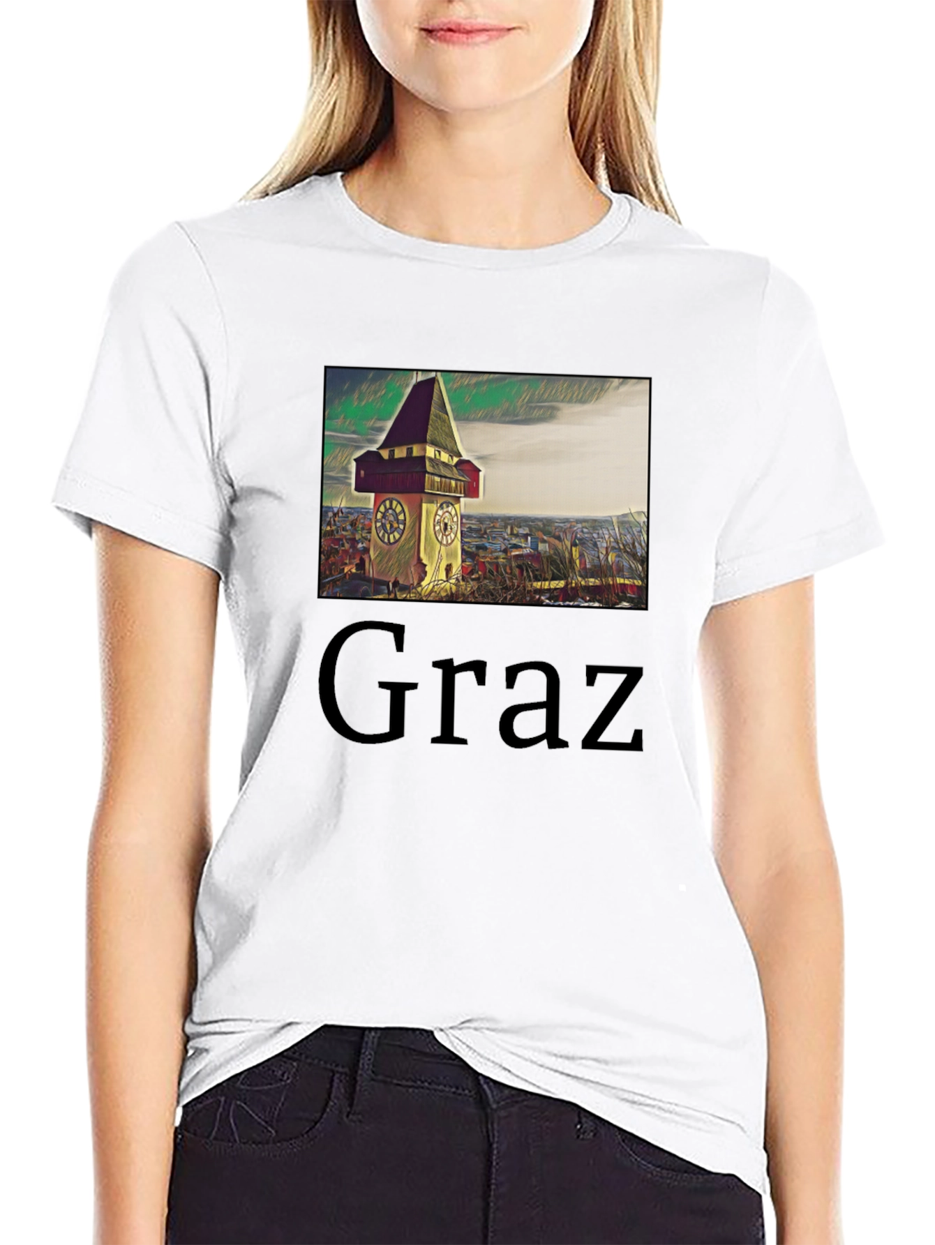 Graz Clock Tower Graphic Tee - Unique Travel Souvenir