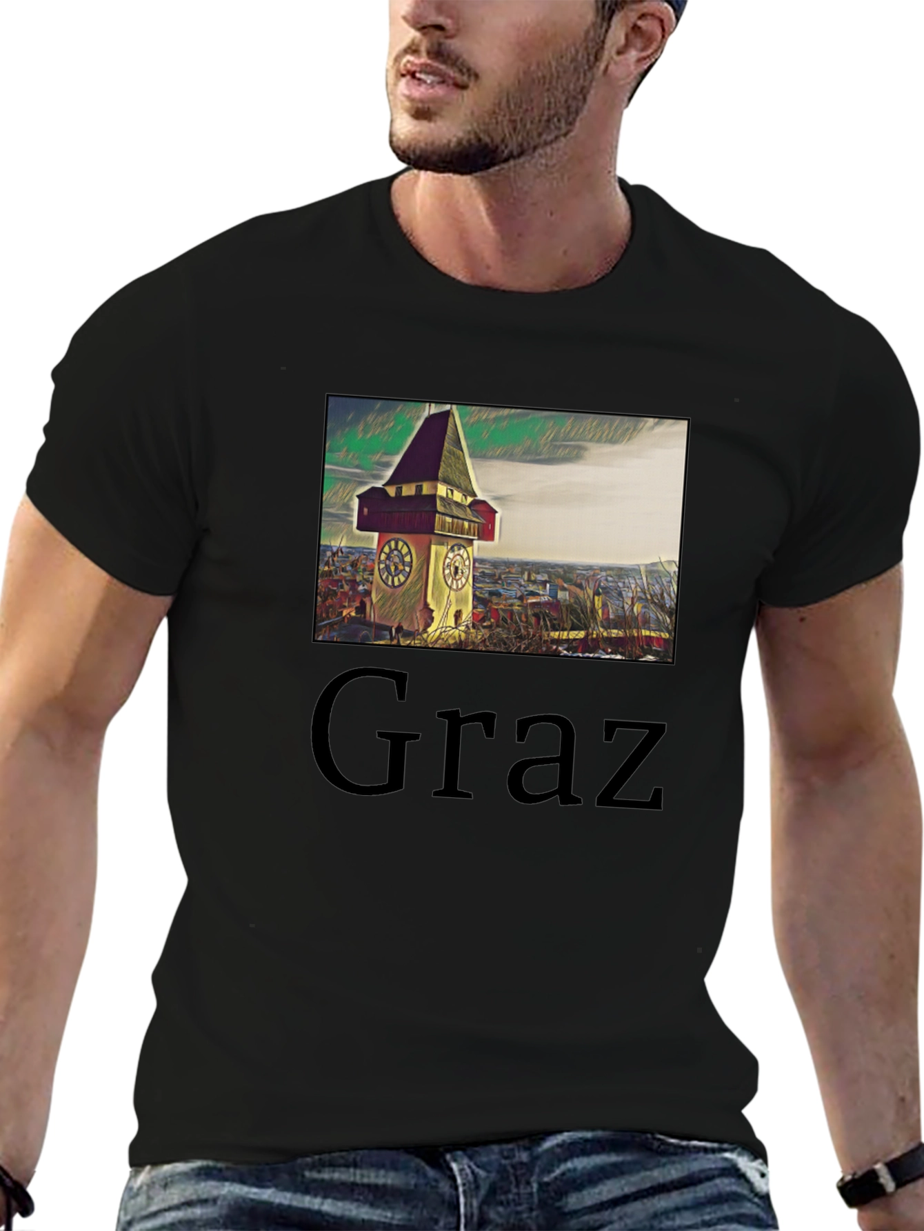 Graz Clock Tower Graphic Tee - Unique Travel Souvenir