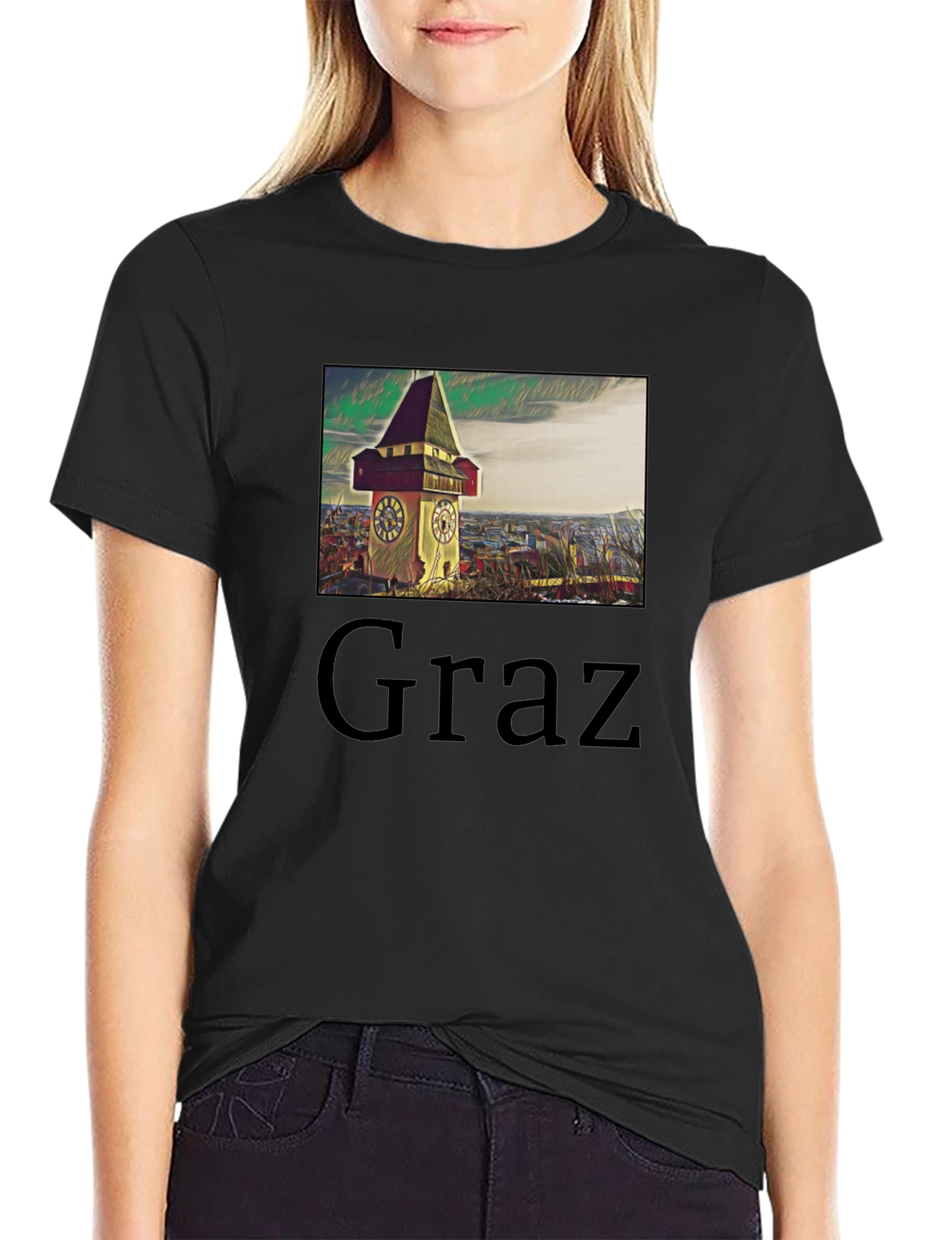 Graz Clock Tower Graphic Tee - Unique Travel Souvenir