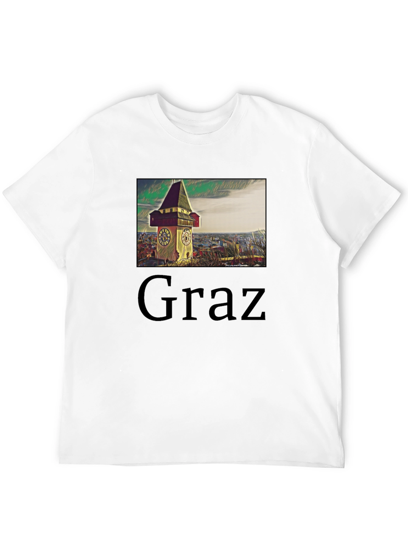 Graz Clock Tower Graphic Tee - Unique Travel Souvenir